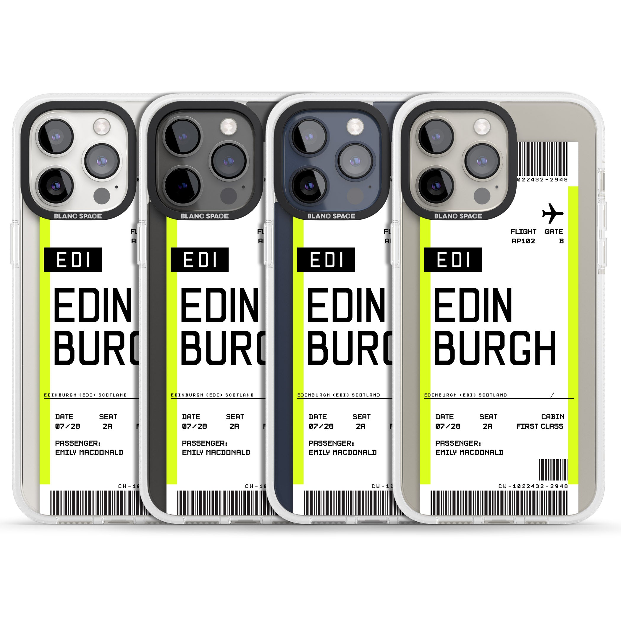 Personalised Edinburgh Boarding Pass iPhone 15 Pro Max / 15 Pro / 14 Pro Max / 14 Pro / 13 Pro Clear Case Impact Air - Blanc Space