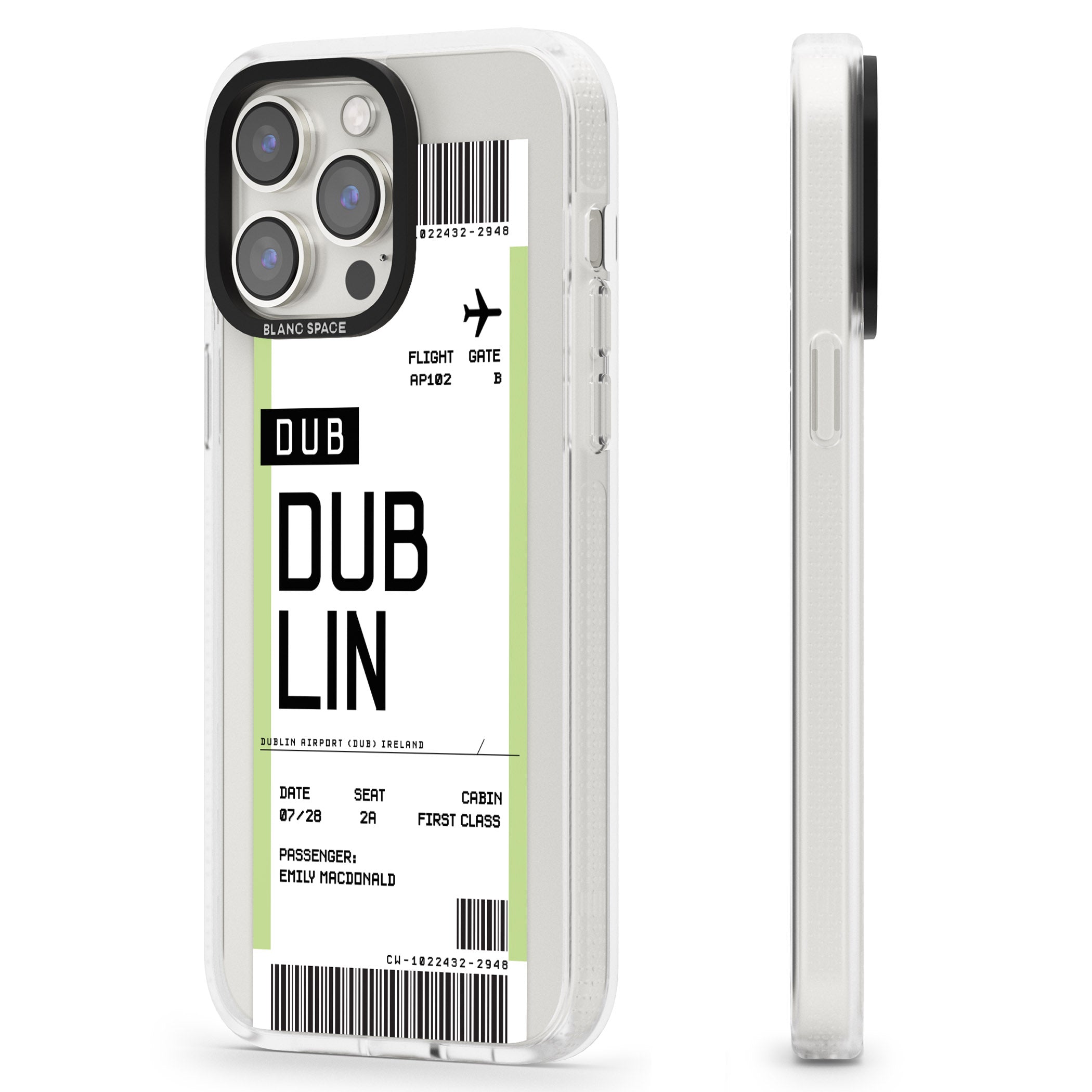 Personalised Dublin Boarding Pass iPhone 15 Pro Max / 15 Pro / 14 Pro Max / 14 Pro / 13 Pro Clear Case Impact Air - Blanc Space