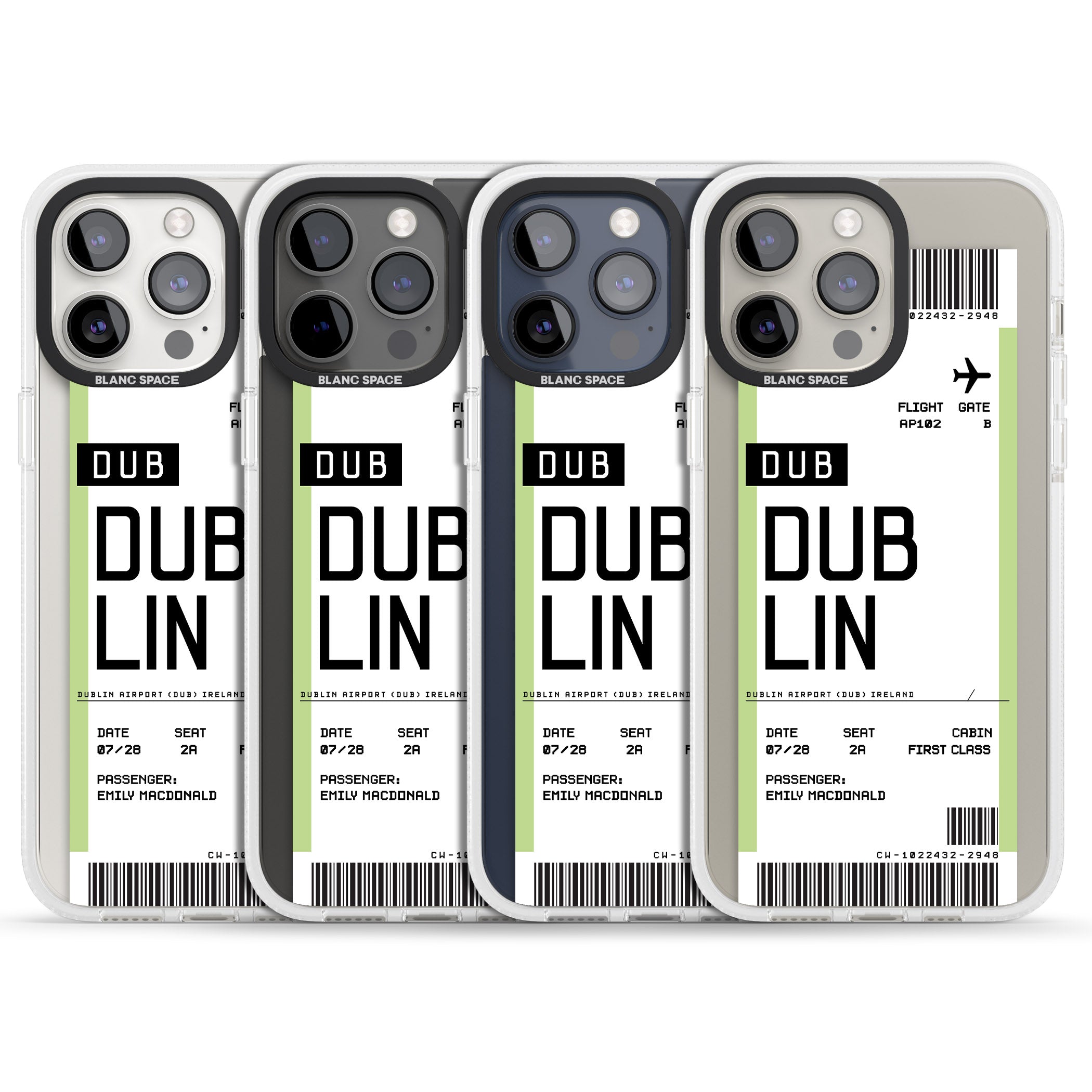 Personalised Dublin Boarding Pass iPhone 15 Pro Max / 15 Pro / 14 Pro Max / 14 Pro / 13 Pro Clear Case Impact Air - Blanc Space