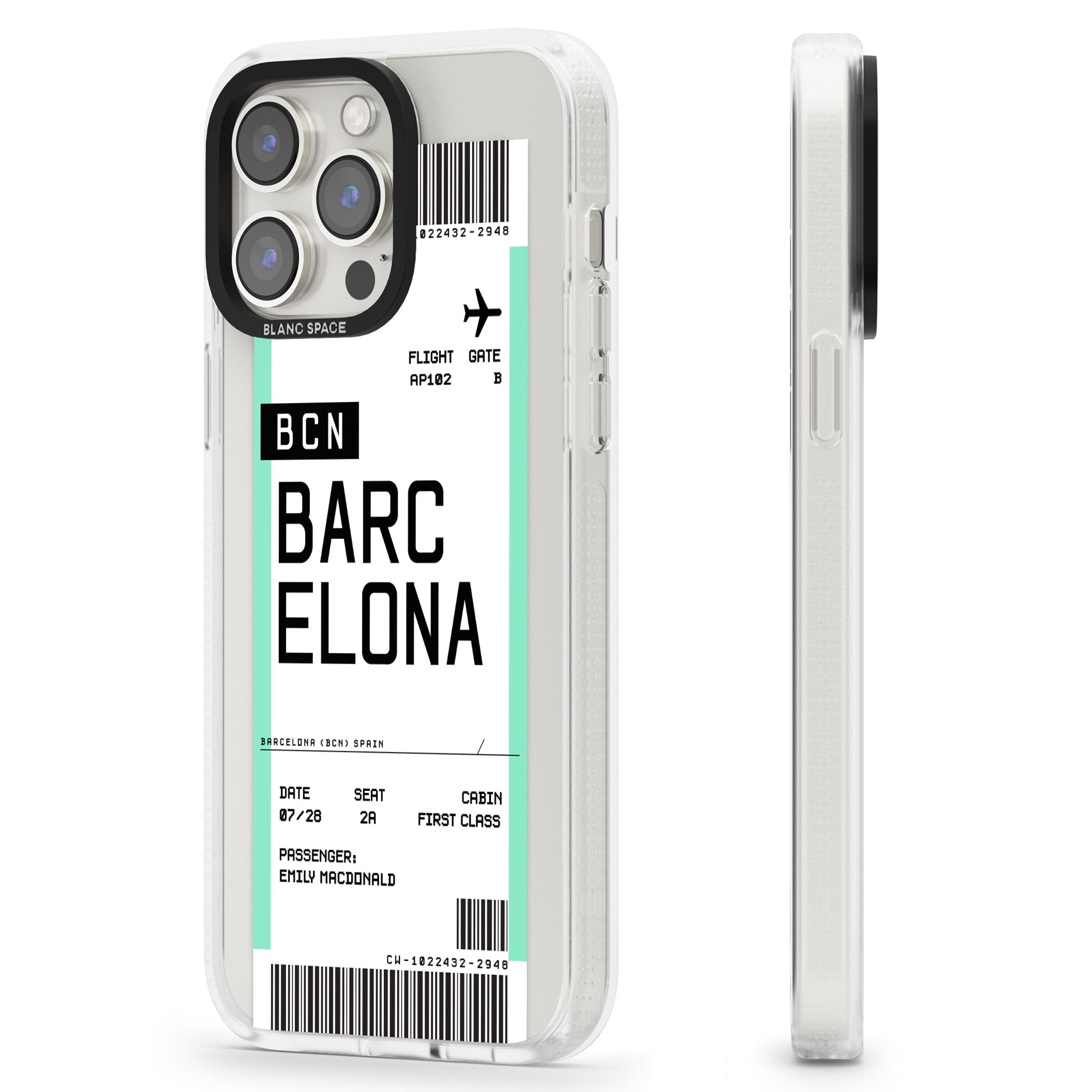 Personalised Barcelona Boarding Pass iPhone 15 Pro Max / 15 Pro / 14 Pro Max / 14 Pro / 13 Pro Clear Case Impact Air - Blanc Space