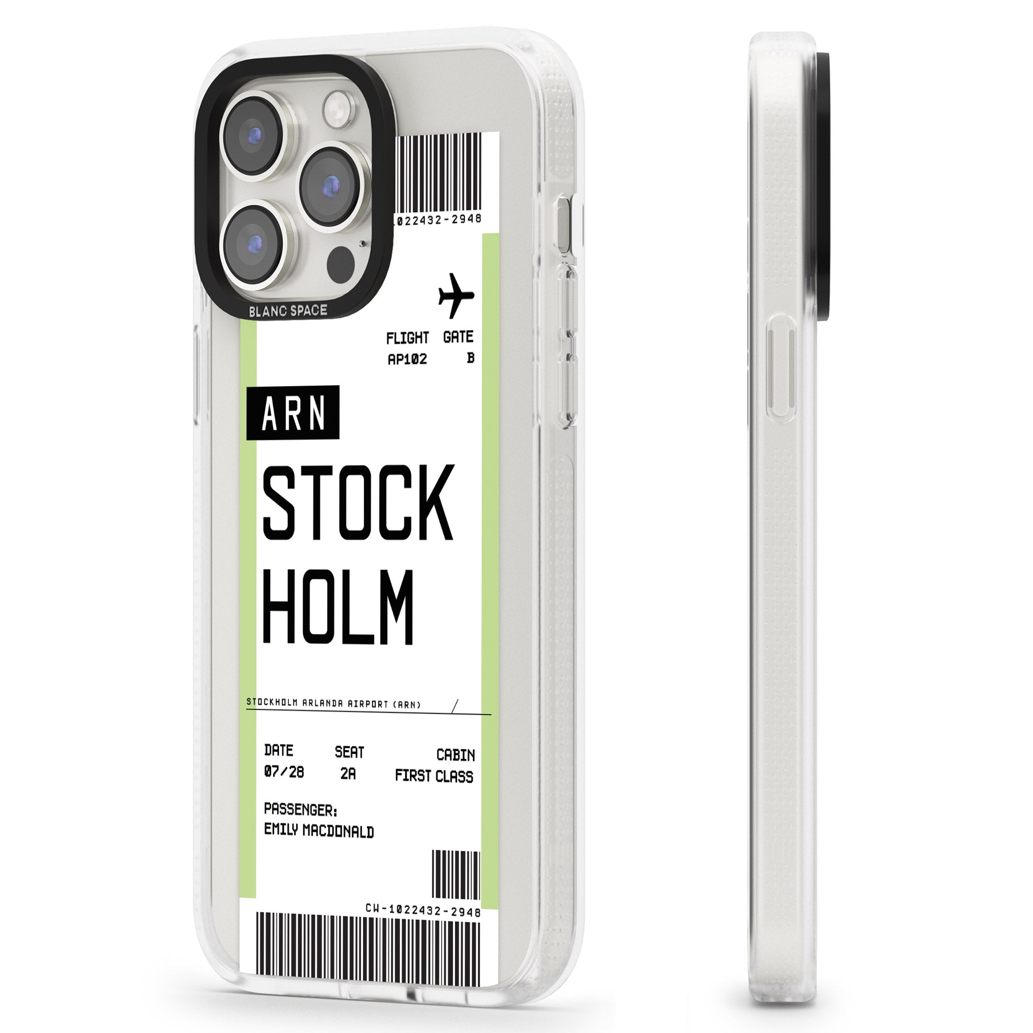 Personalised Stockholm Boarding Pass iPhone 15 Pro Max / 15 Pro / 14 Pro Max / 14 Pro / 13 Pro Clear Case Impact Air - Blanc Space