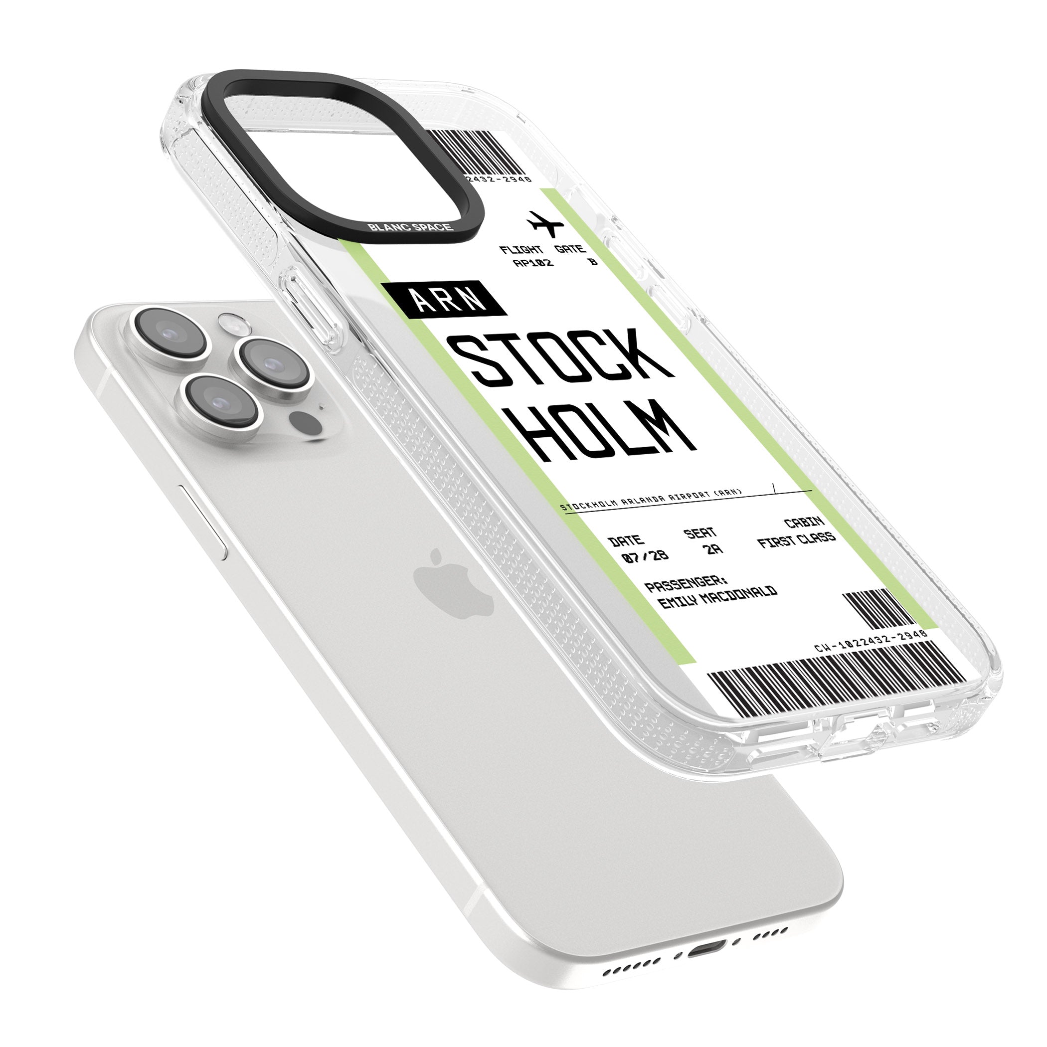 Personalised Stockholm Boarding Pass iPhone 15 Pro Max / 15 Pro / 14 Pro Max / 14 Pro / 13 Pro Clear Case Impact Air - Blanc Space