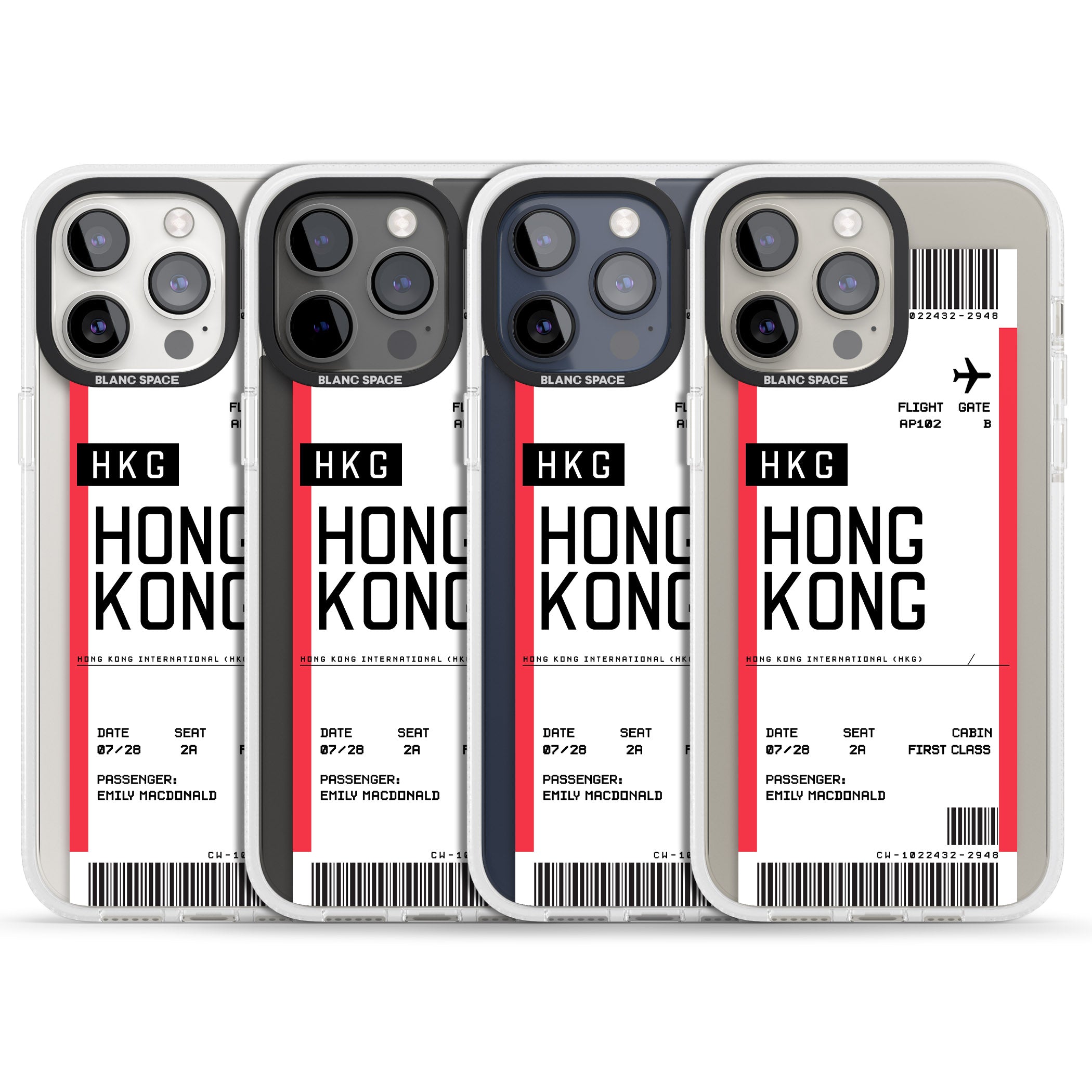 Personalised Hong Kong Boarding Pass iPhone 15 Pro Max / 15 Pro / 14 Pro Max / 14 Pro / 13 Pro Clear Case Impact Air - Blanc Space