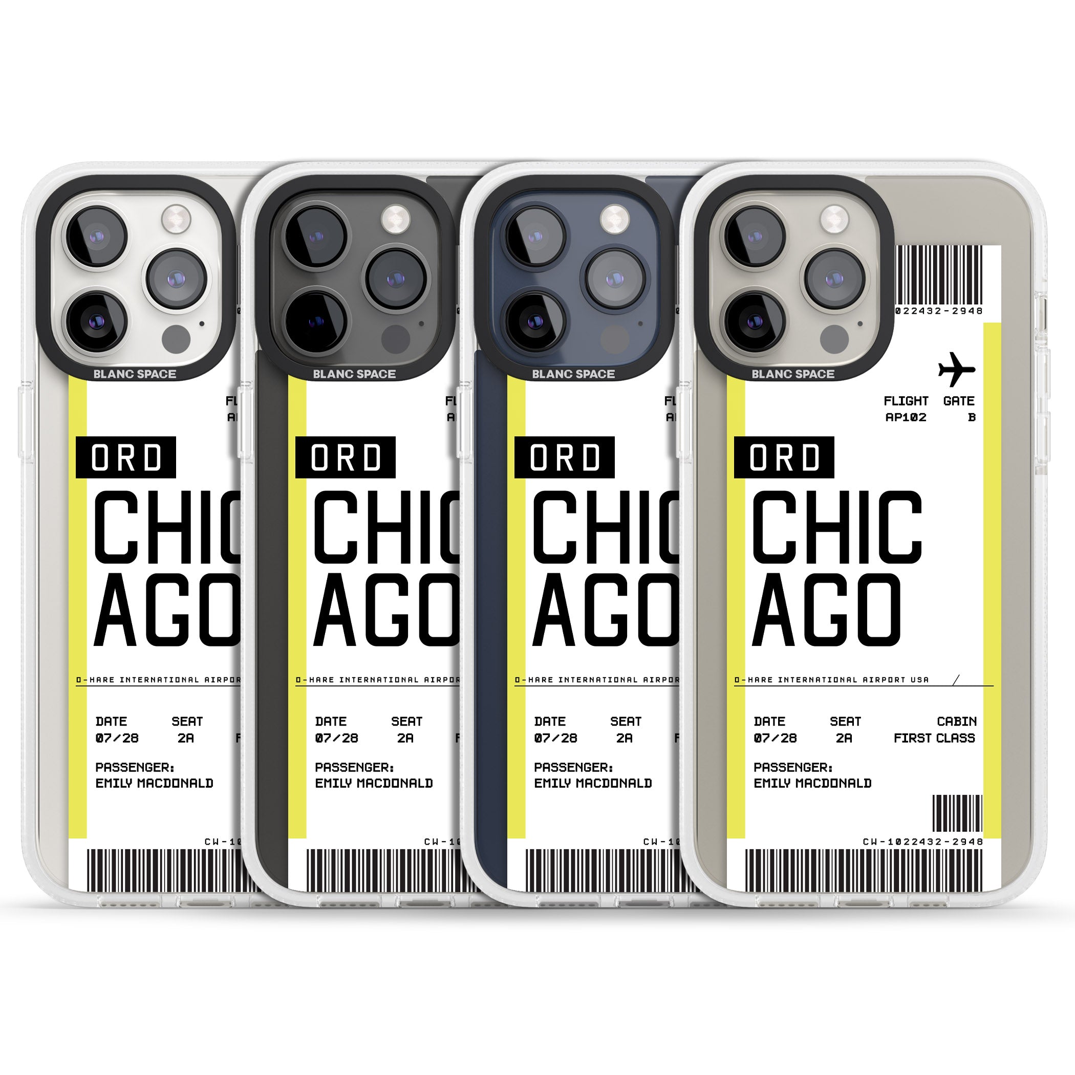 Personalised Chicago Boarding Pass iPhone 15 Pro Max / 15 Pro / 14 Pro Max / 14 Pro / 13 Pro Clear Case Impact Air - Blanc Space