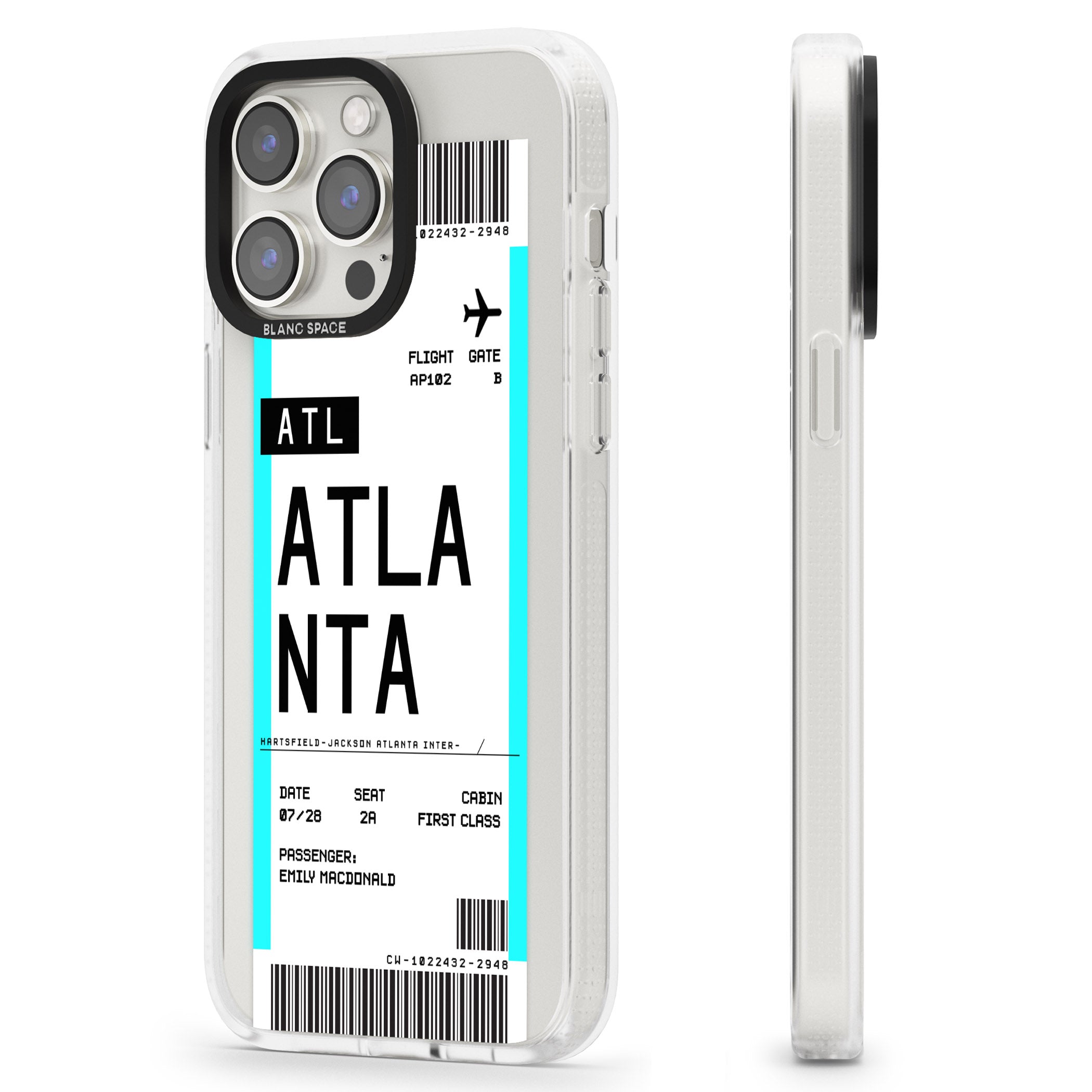 Personalised Atlanta Boarding Pass iPhone 15 Pro Max / 15 Pro / 14 Pro Max / 14 Pro / 13 Pro Clear Case Impact Air - Blanc Space