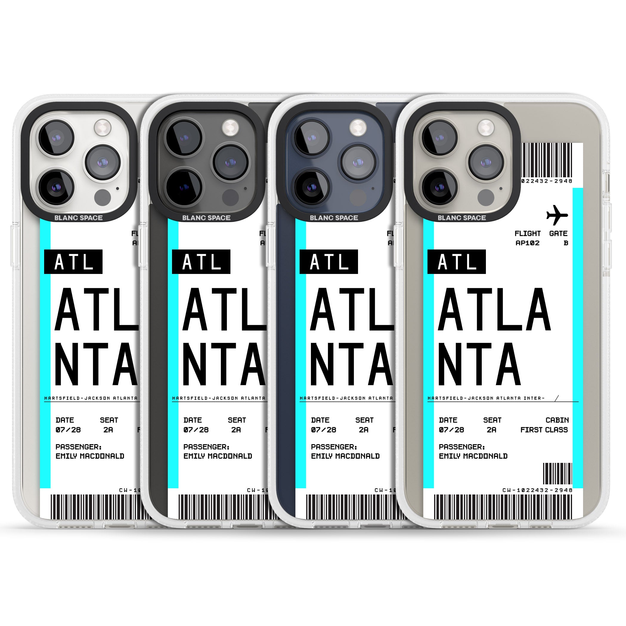 Personalised Atlanta Boarding Pass iPhone 15 Pro Max / 15 Pro / 14 Pro Max / 14 Pro / 13 Pro Clear Case Impact Air - Blanc Space