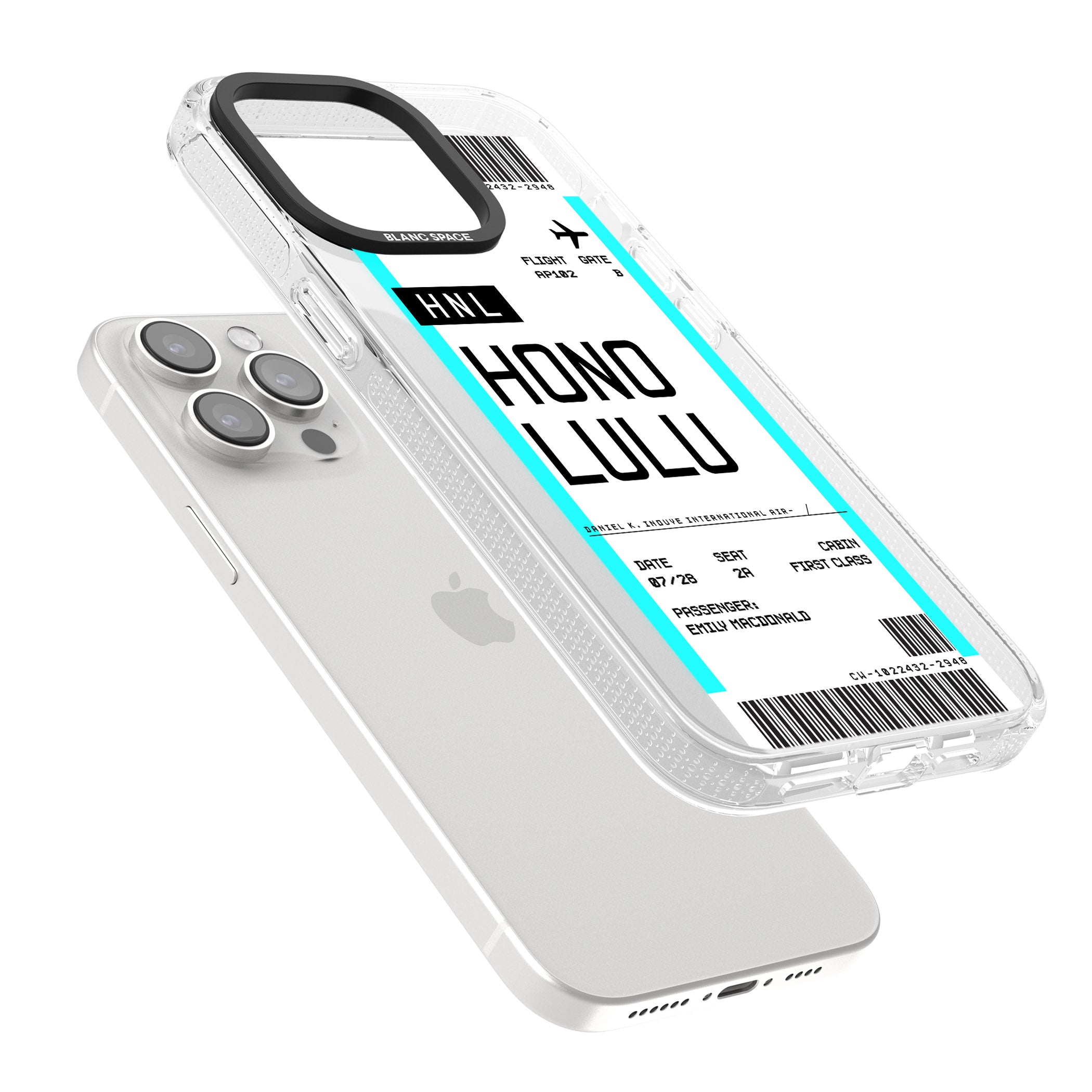Personalised Honolulu Boarding Pass iPhone 15 Pro Max / 15 Pro / 14 Pro Max / 14 Pro / 13 Pro Clear Case Impact Air - Blanc Space