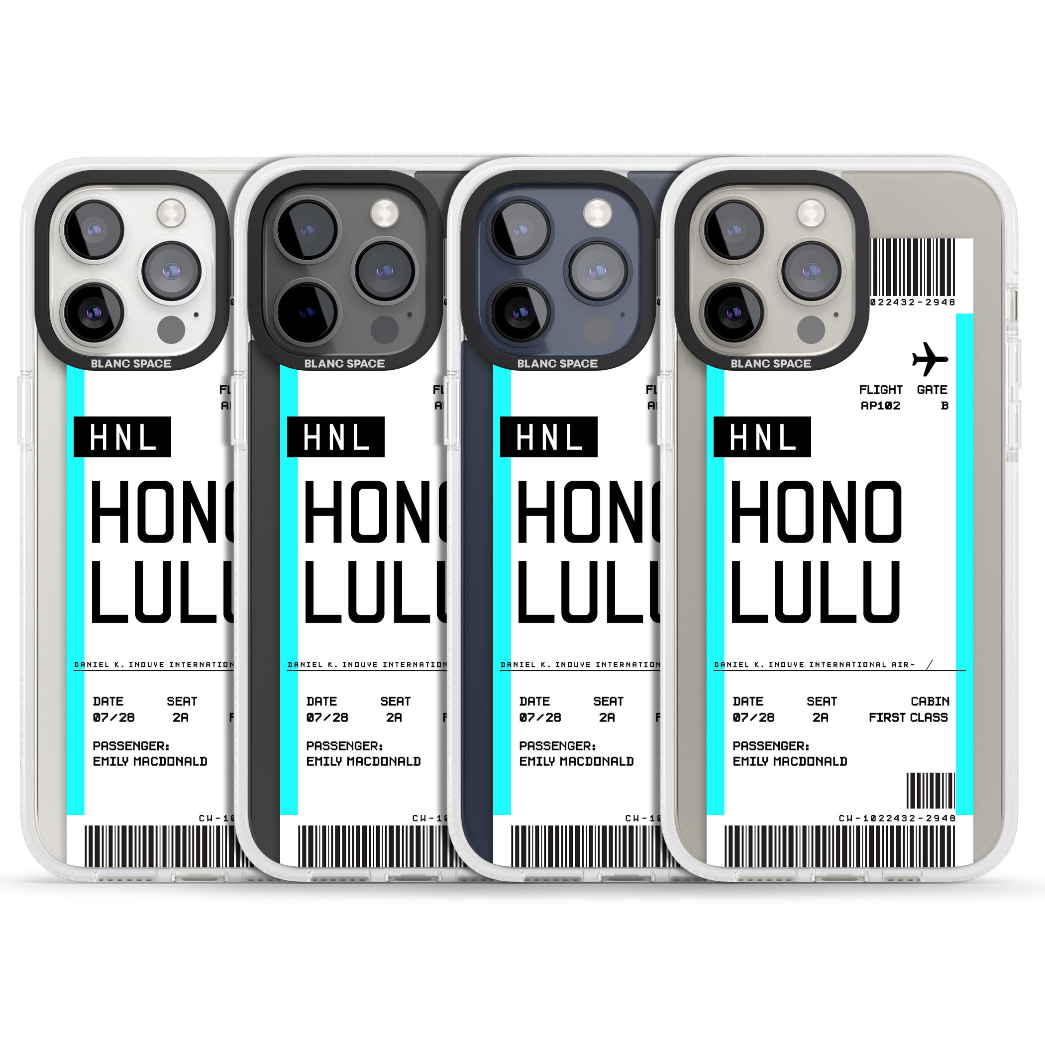 Personalised Honolulu Boarding Pass iPhone 15 Pro Max / 15 Pro / 14 Pro Max / 14 Pro / 13 Pro Clear Case Impact Air - Blanc Space