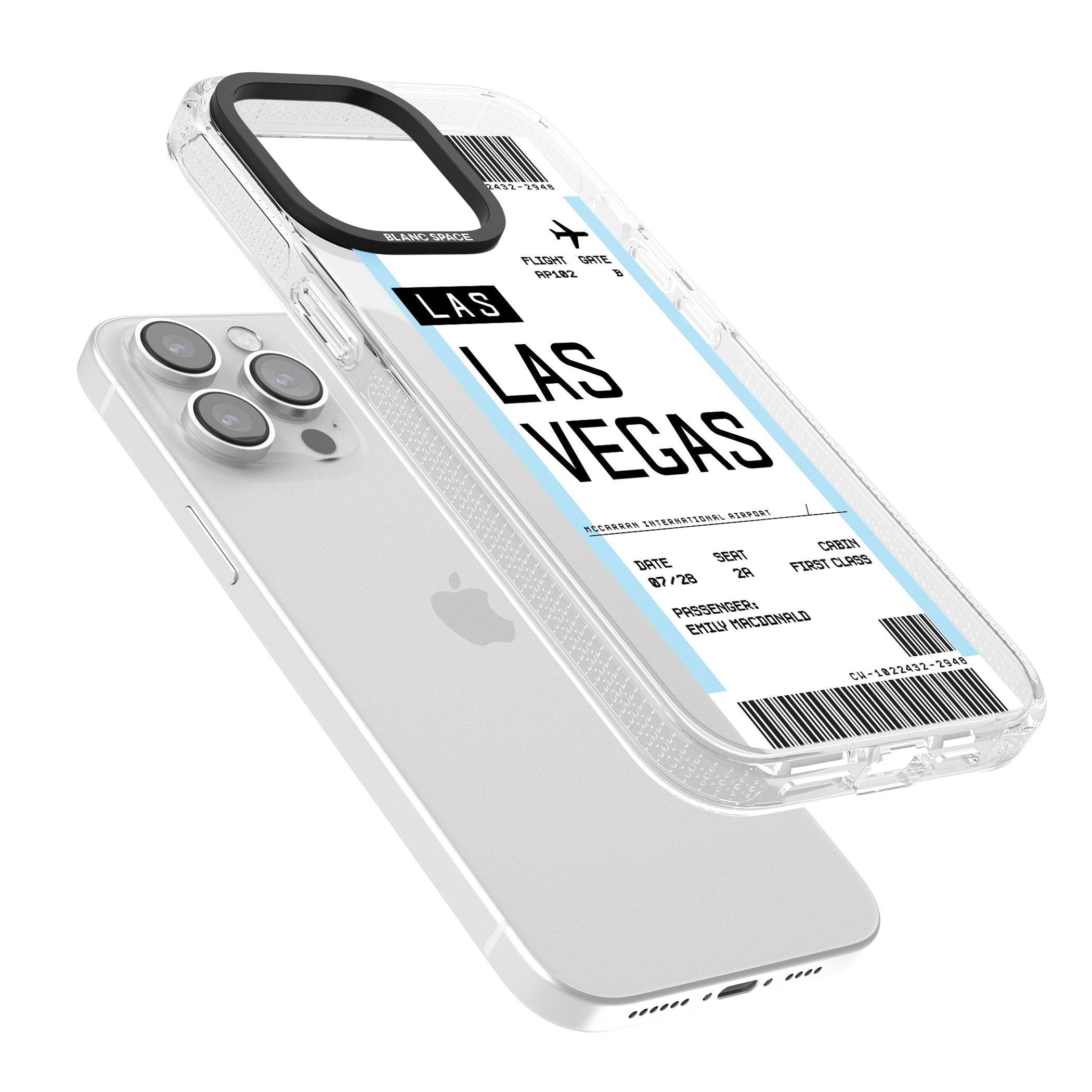 Personalised Las Vegas Boarding Pass iPhone 15 Pro Max / 15 Pro / 14 Pro Max / 14 Pro / 13 Pro Clear Case Impact Air - Blanc Space