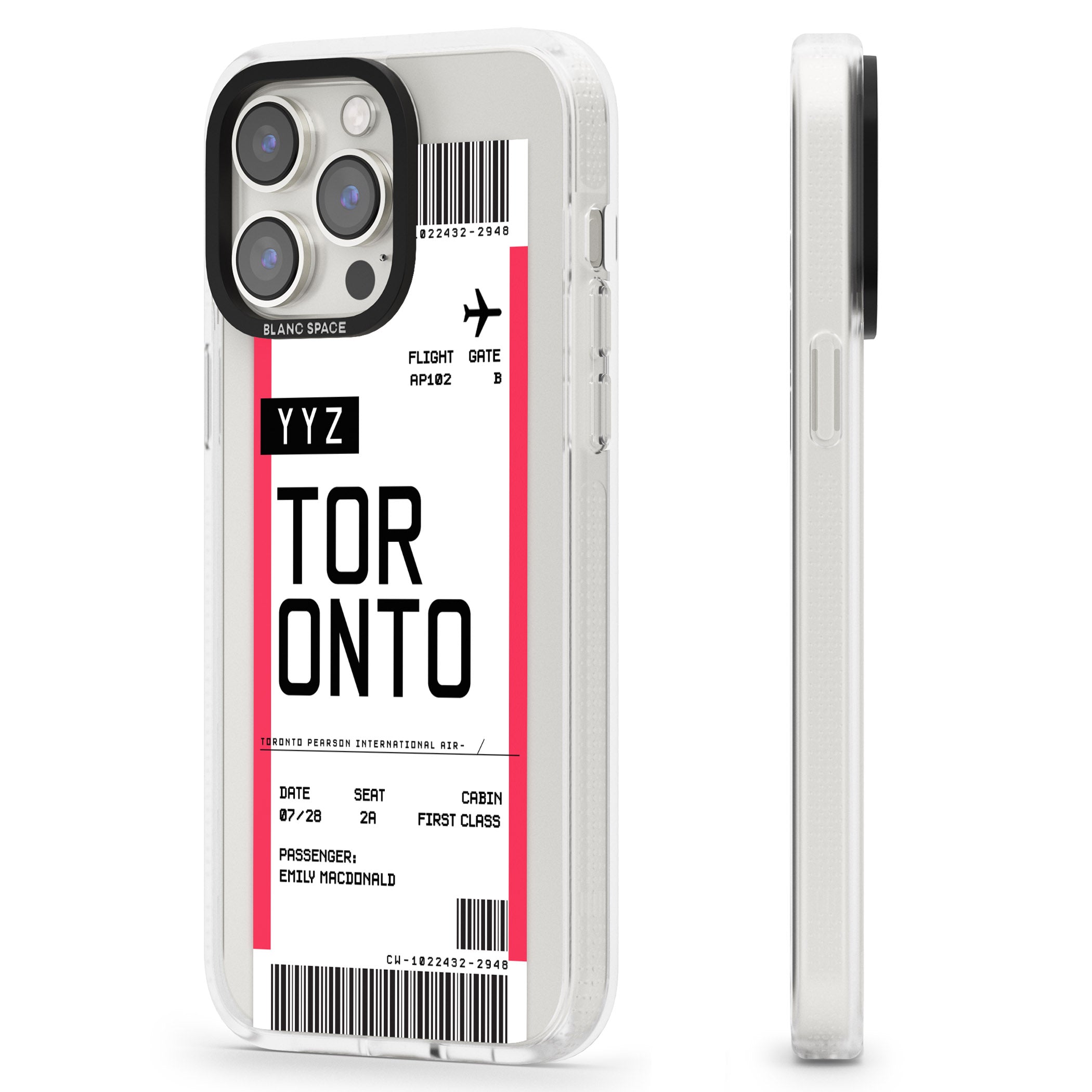 Personalised Toronto Boarding Pass iPhone 15 Pro Max / 15 Pro / 14 Pro Max / 14 Pro / 13 Pro Clear Case Impact Air - Blanc Space