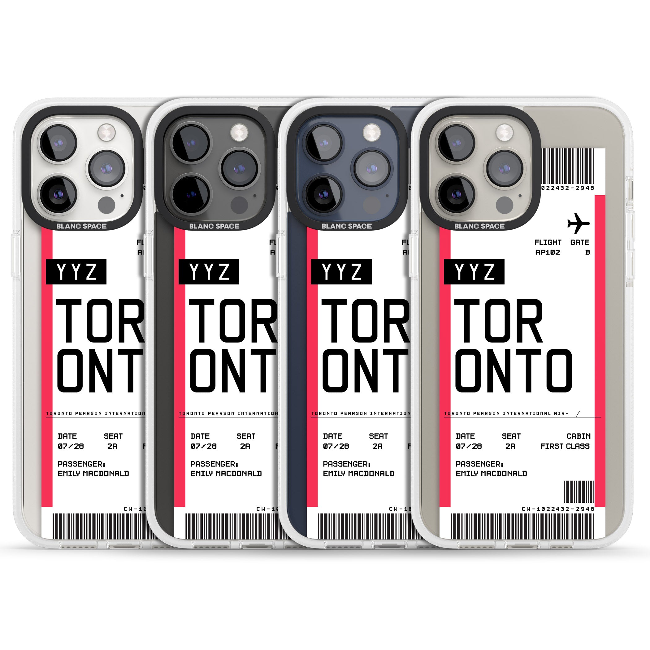 Personalised Toronto Boarding Pass iPhone 15 Pro Max / 15 Pro / 14 Pro Max / 14 Pro / 13 Pro Clear Case Impact Air - Blanc Space