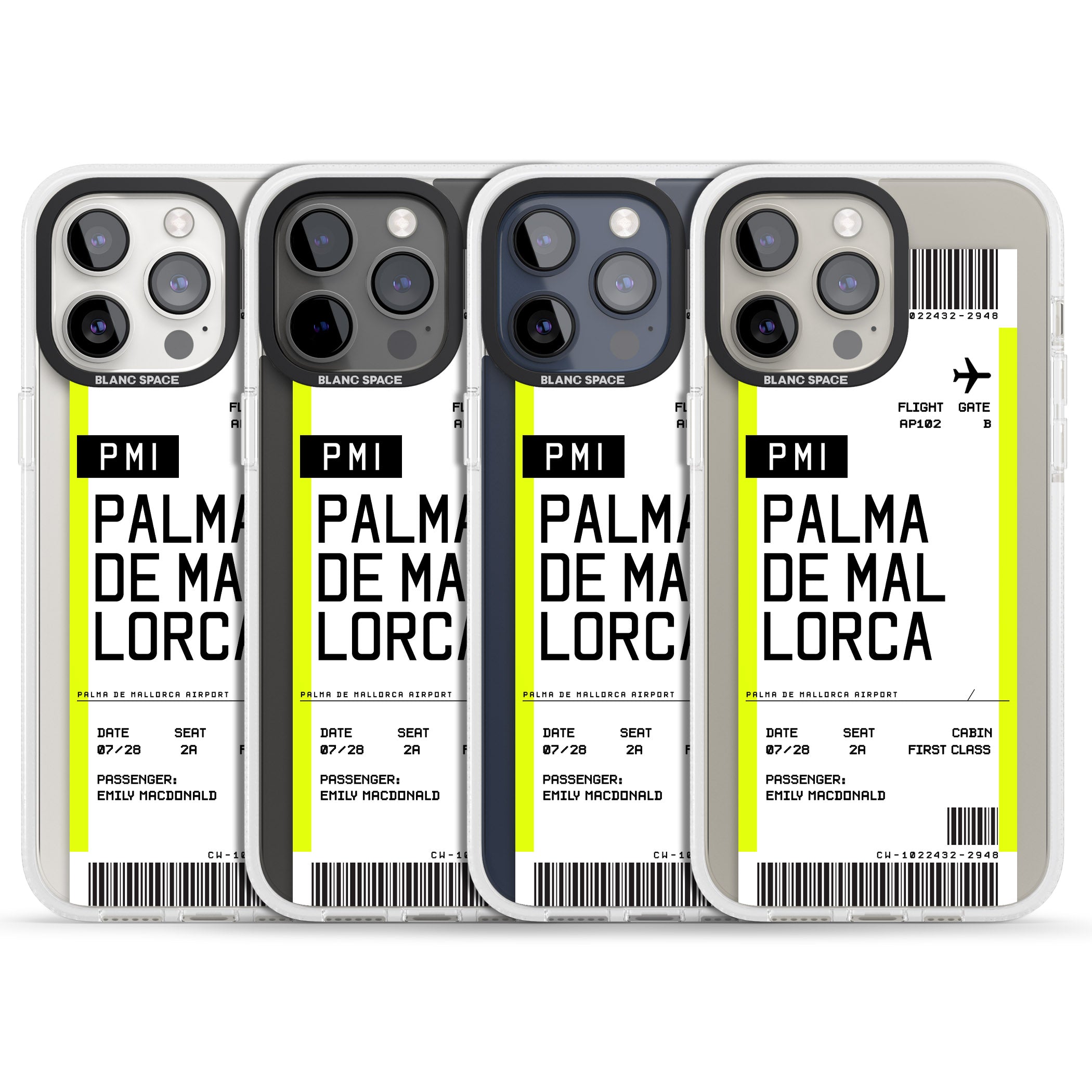 Personalised Palma De Mallorca Boarding Pass iPhone 15 Pro Max / 15 Pro / 14 Pro Max / 14 Pro / 13 Pro Clear Case Impact Air - Blanc Space