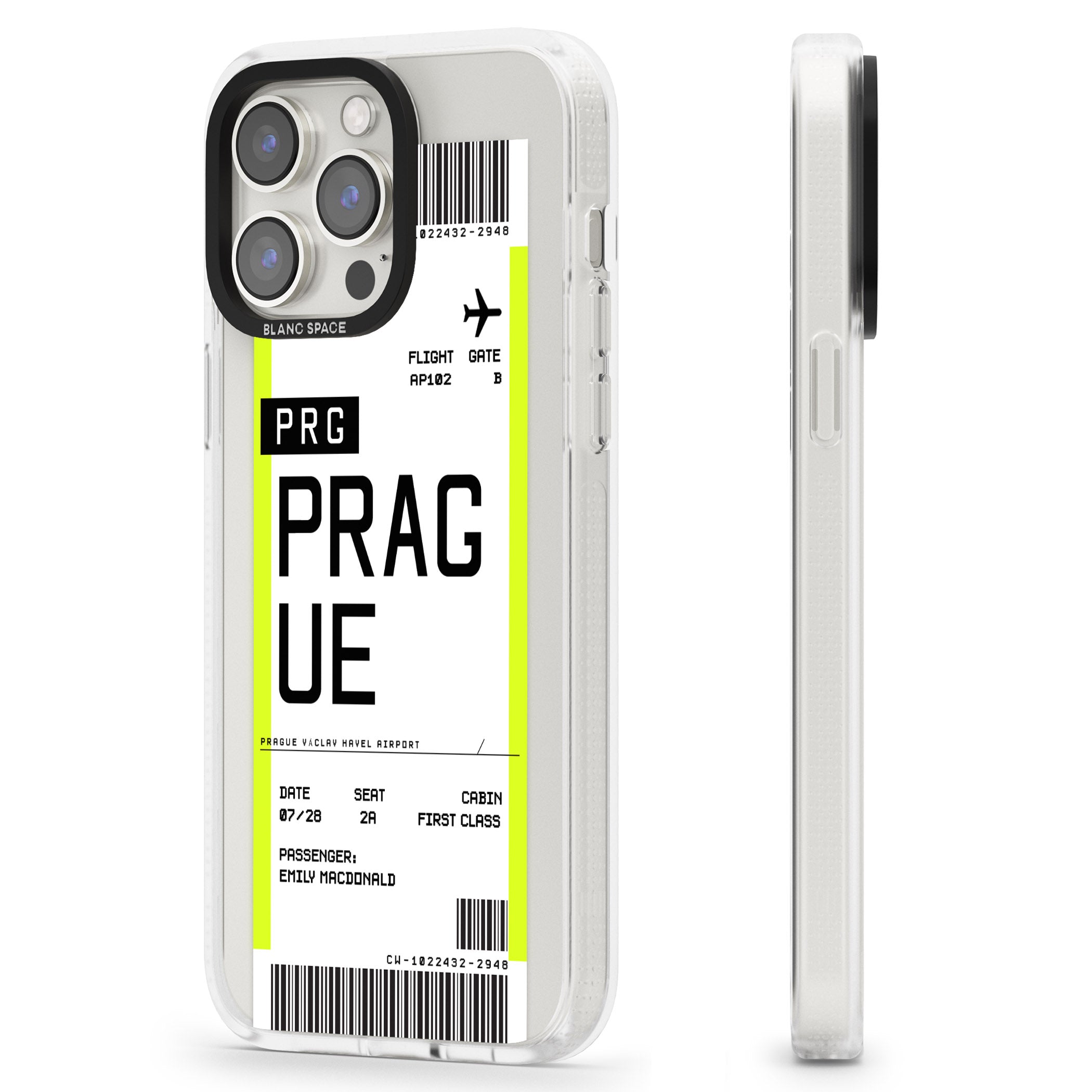 Personalised Prague Boarding Pass iPhone 15 Pro Max / 15 Pro / 14 Pro Max / 14 Pro / 13 Pro Clear Case Impact Air - Blanc Space