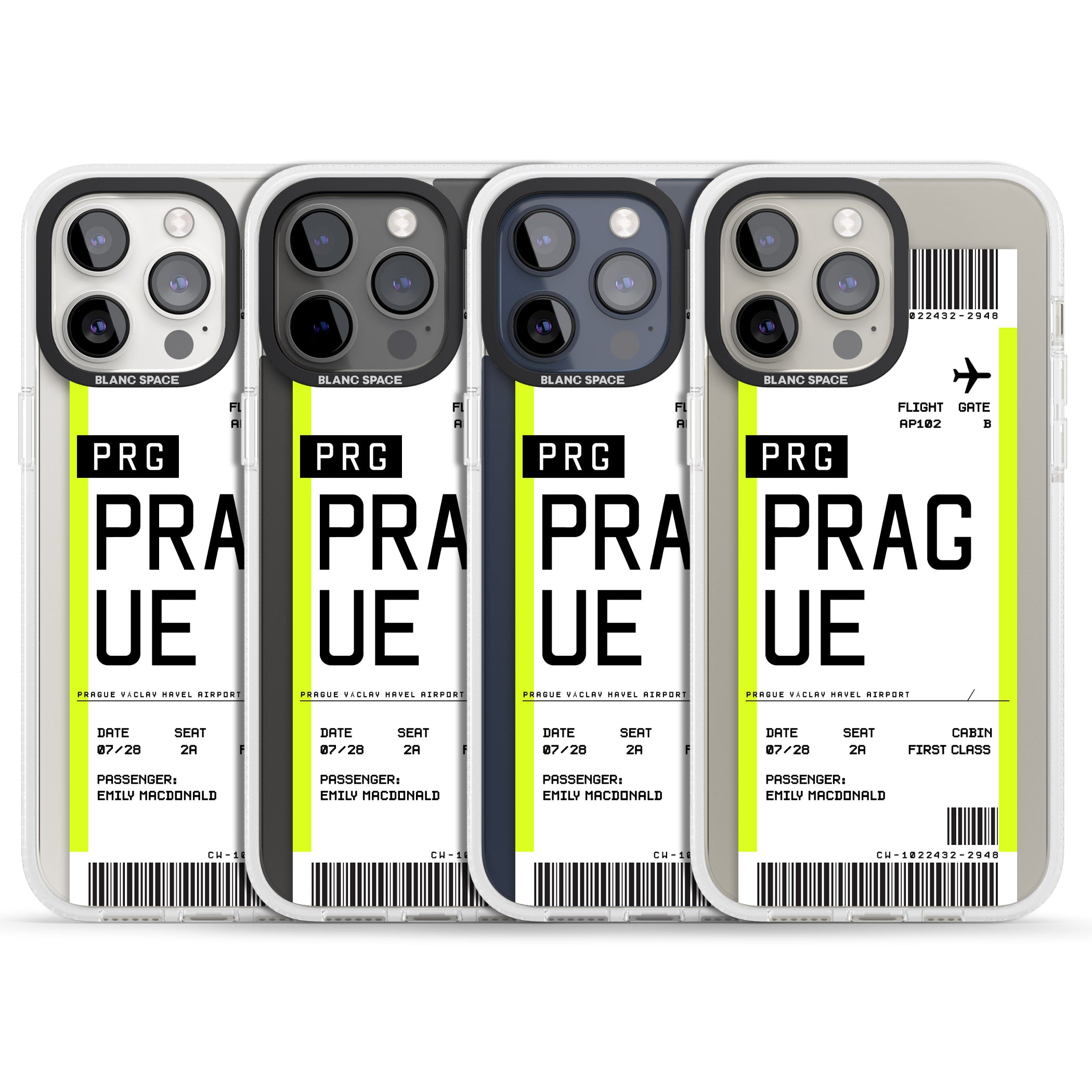 Personalised Prague Boarding Pass iPhone 15 Pro Max / 15 Pro / 14 Pro Max / 14 Pro / 13 Pro Clear Case Impact Air - Blanc Space