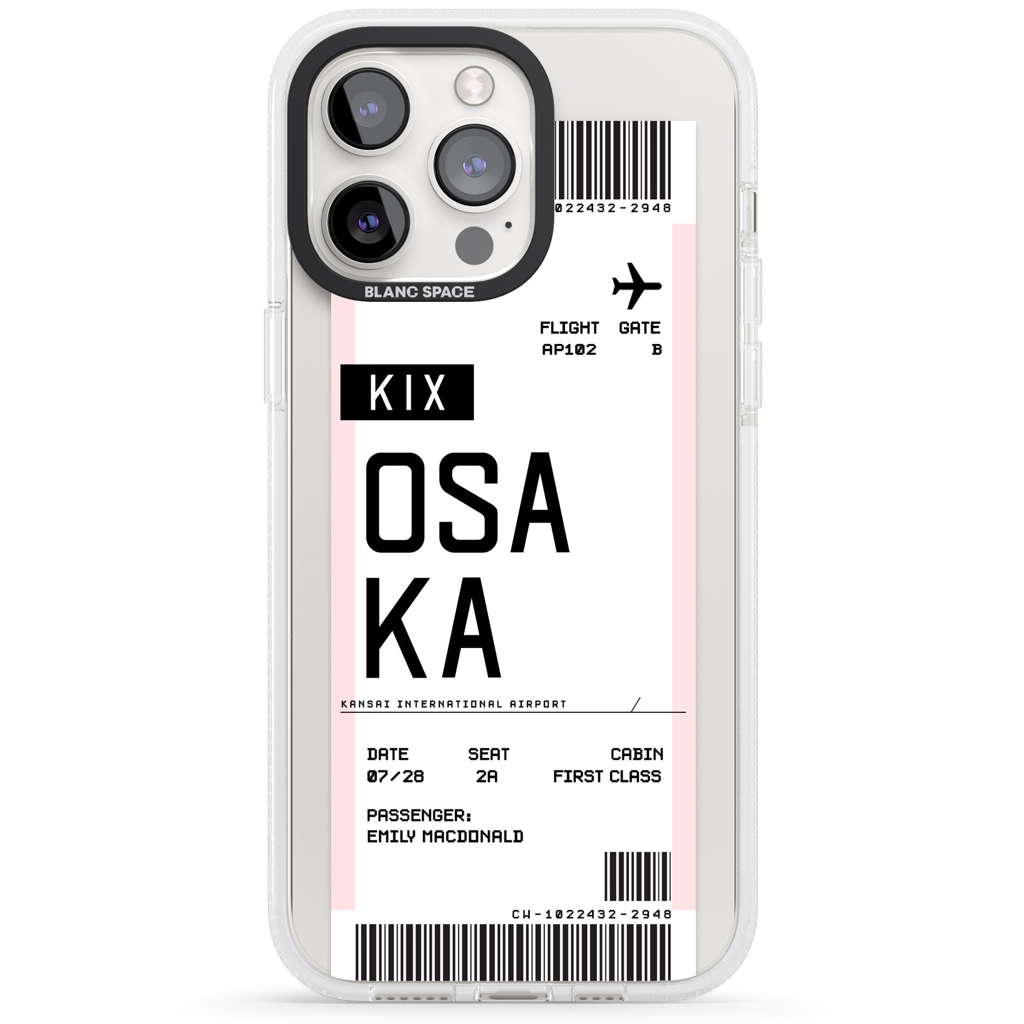 Personalised Osaka Boarding Pass iPhone 15 Pro Max / 15 Pro / 14 Pro Max / 14 Pro / 13 Pro Clear Case Impact Air - Blanc Space