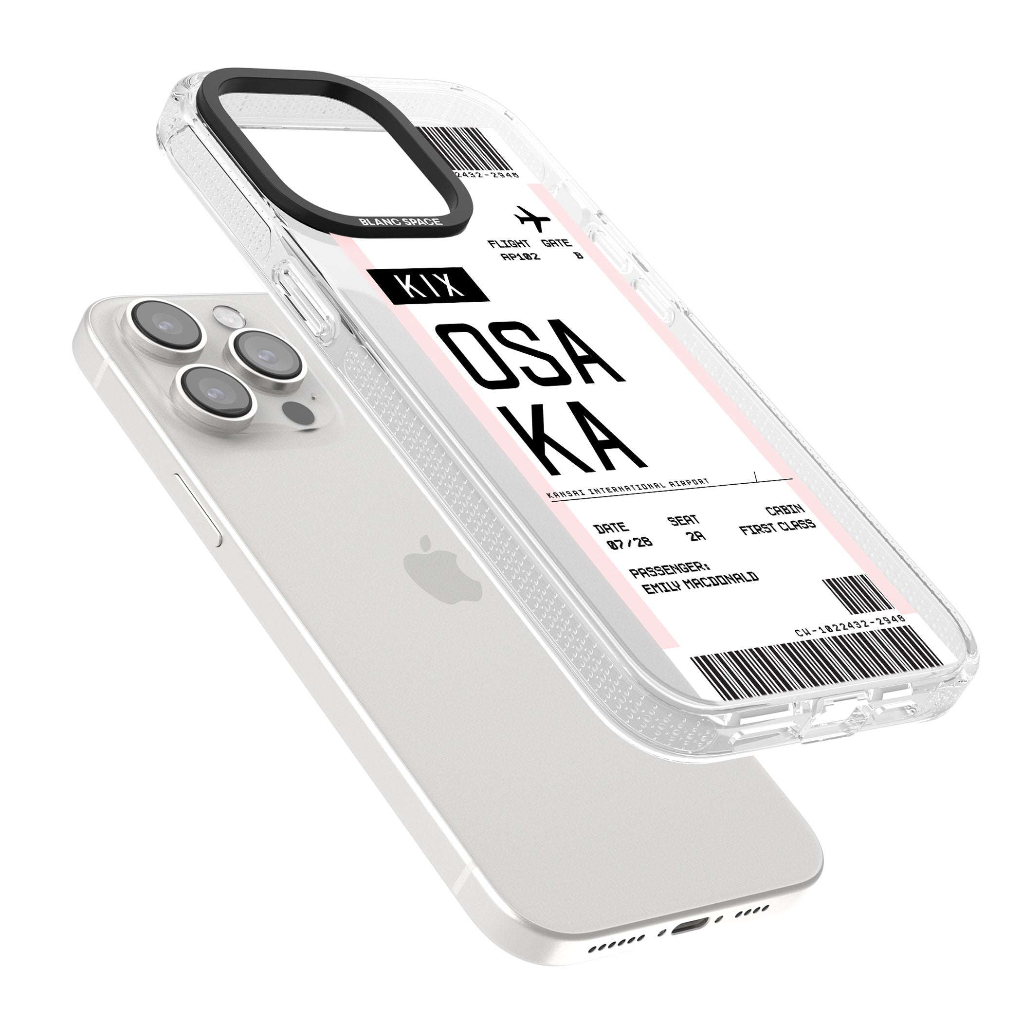 Personalised Osaka Boarding Pass iPhone 15 Pro Max / 15 Pro / 14 Pro Max / 14 Pro / 13 Pro Clear Case Impact Air - Blanc Space