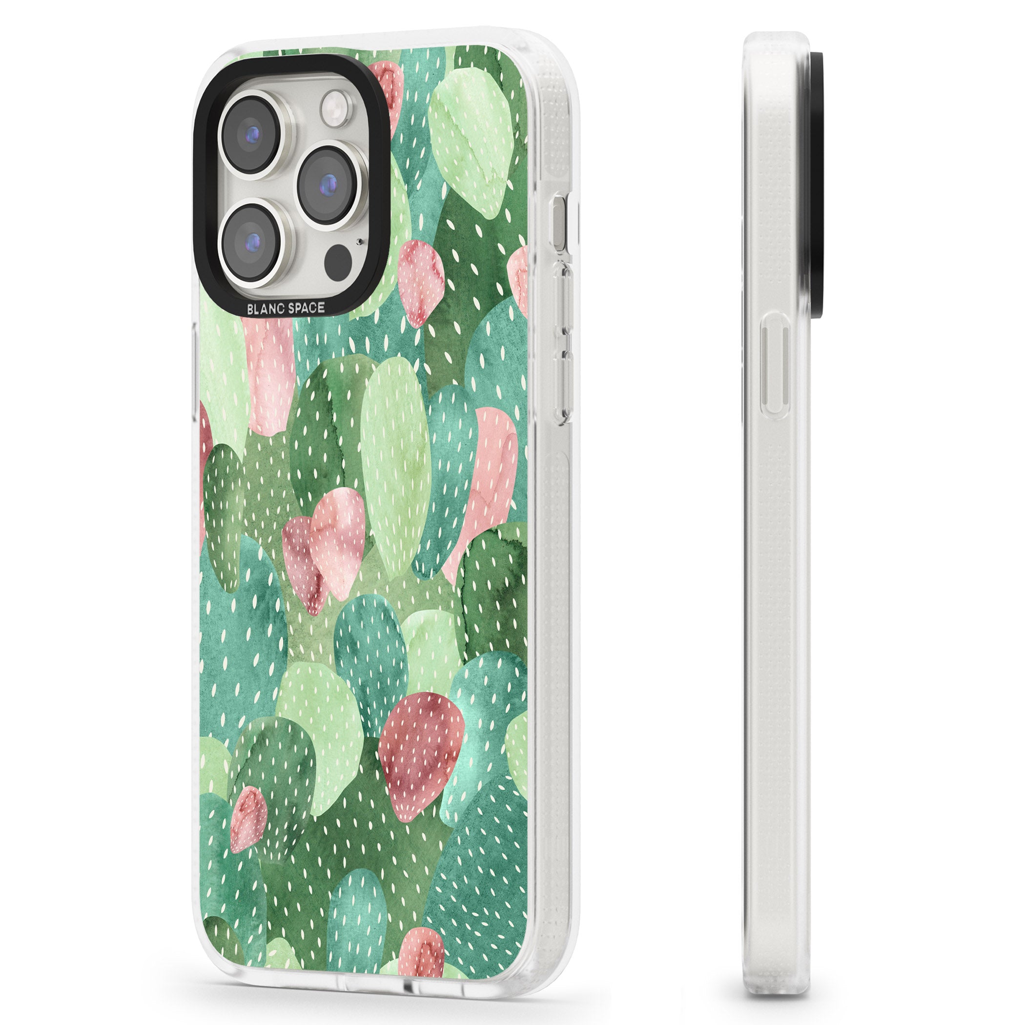Colourful Cactus Mix Design iPhone 15 Pro Max / 15 Pro / 14 Pro Max / 14 Pro / 13 Pro Clear Case Impact Air - Blanc Space