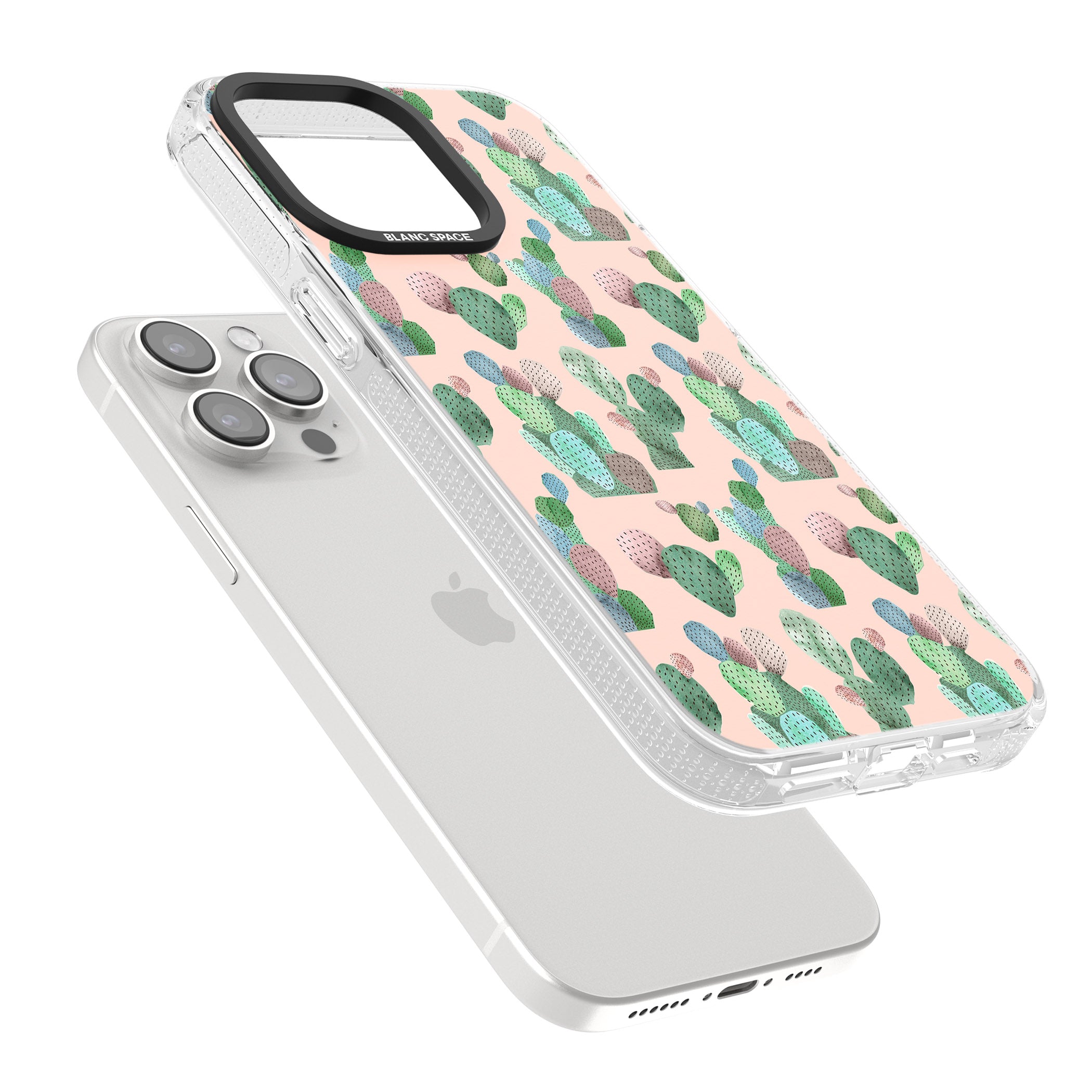 Pink Cactus Pattern Design iPhone 15 Pro Max / 15 Pro / 14 Pro Max / 14 Pro / 13 Pro Clear Case Impact Air - Blanc Space