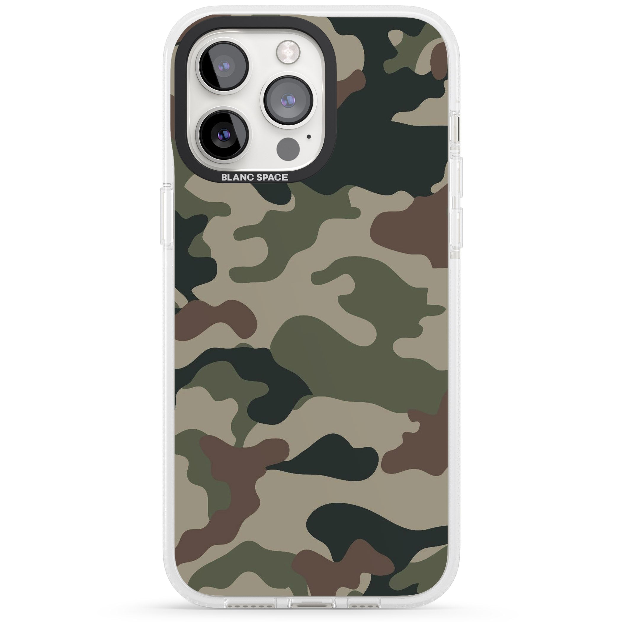 Green and Brown Camo iPhone 15 Pro Max / 15 Pro / 14 Pro Max / 14 Pro / 13 Pro Clear Case Impact Air - Blanc Space