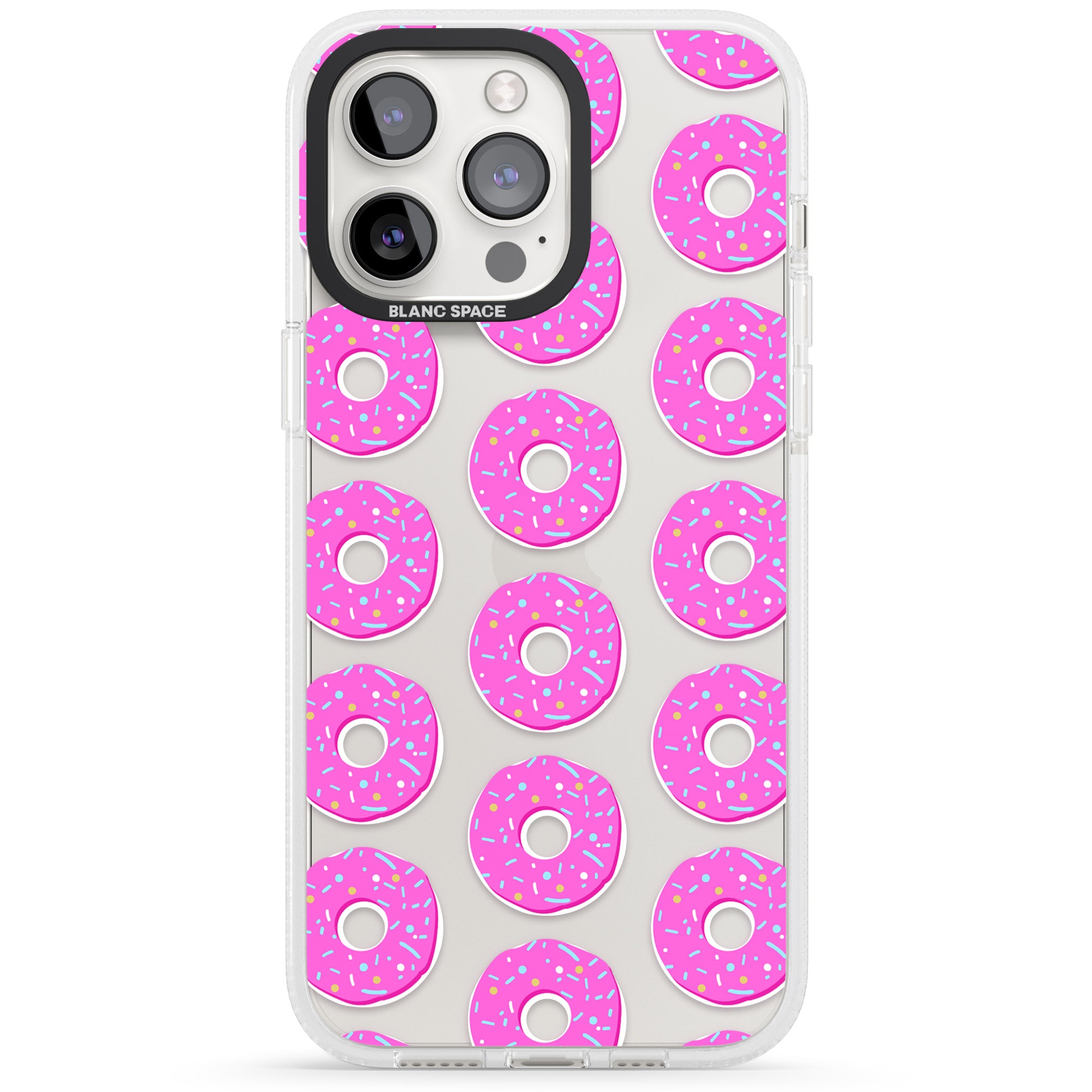 Pink Donut Pattern iPhone 15 Pro Max / 15 Pro / 14 Pro Max / 14 Pro / 13 Pro Clear Case Impact Air - Blanc Space