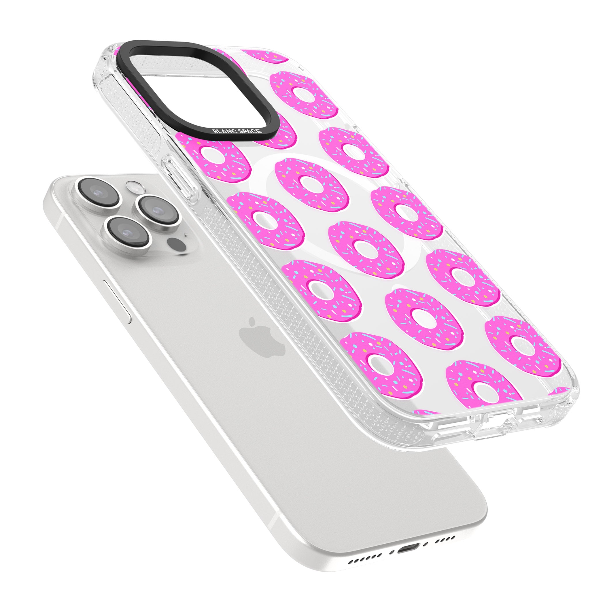 Pink Donut Pattern iPhone 15 Pro Max / 15 Pro / 14 Pro Max / 14 Pro / 13 Pro Clear Case Impact Air - Blanc Space