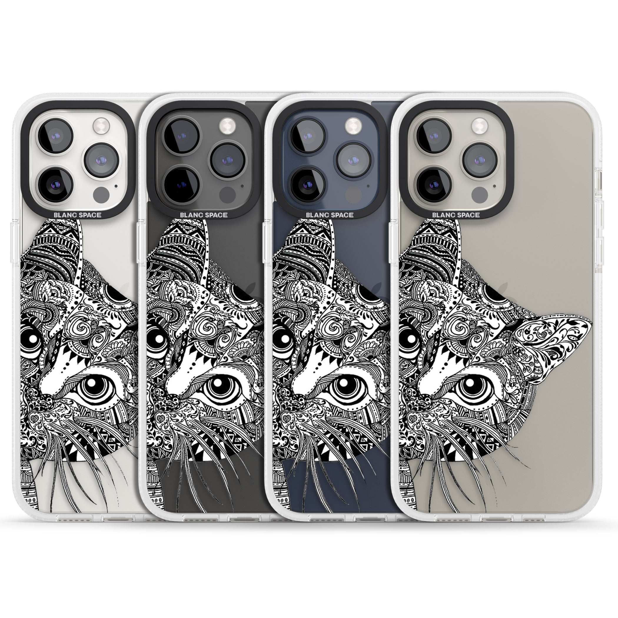 Henna Cat iPhone 15 Pro Max / 15 Pro / 14 Pro Max / 14 Pro / 13 Pro Clear Case Impact Air - Blanc Space
