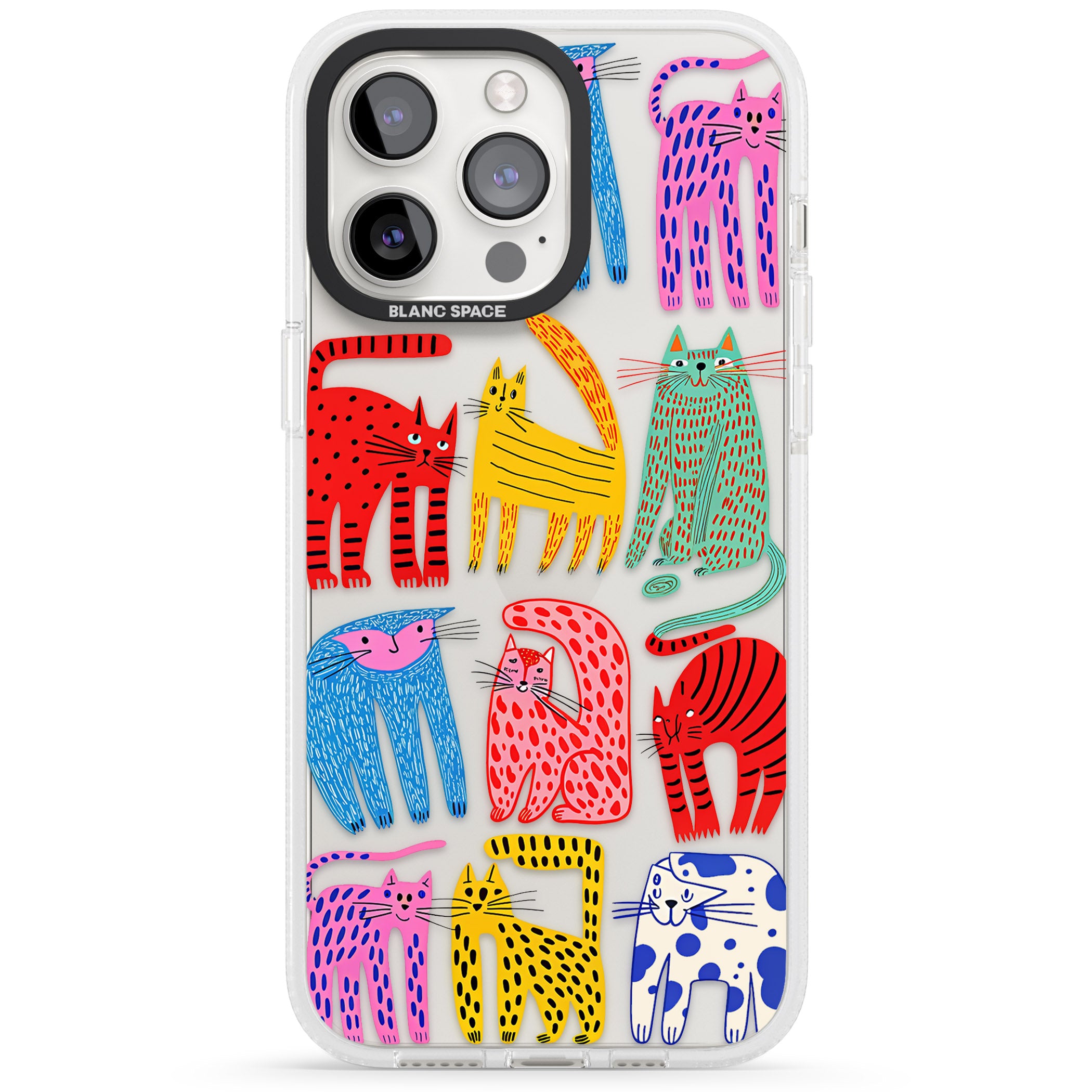 Abstract Colourful Cats iPhone 15 Pro Max / 15 Pro / 14 Pro Max / 14 Pro / 13 Pro Clear Case Impact Air - Blanc Space