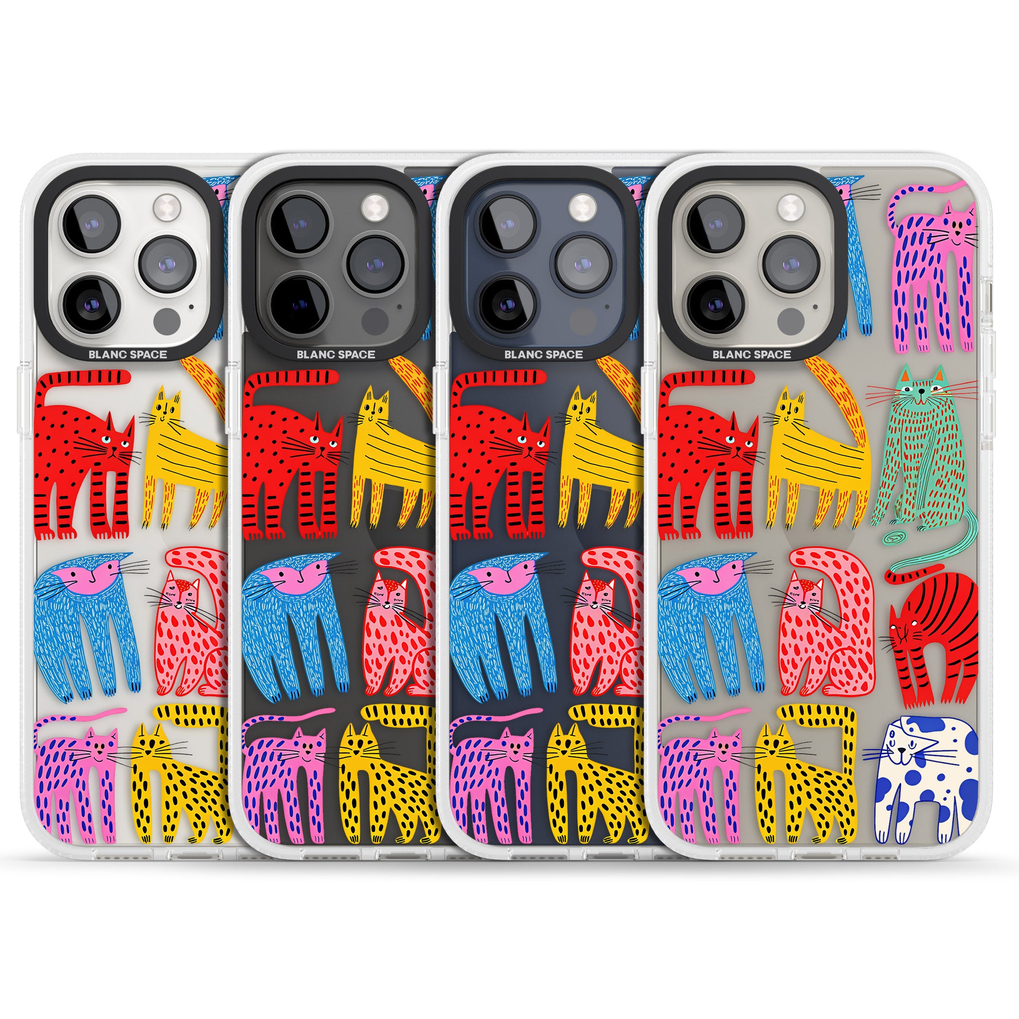 Abstract Colourful Cats iPhone 15 Pro Max / 15 Pro / 14 Pro Max / 14 Pro / 13 Pro Clear Case Impact Air - Blanc Space