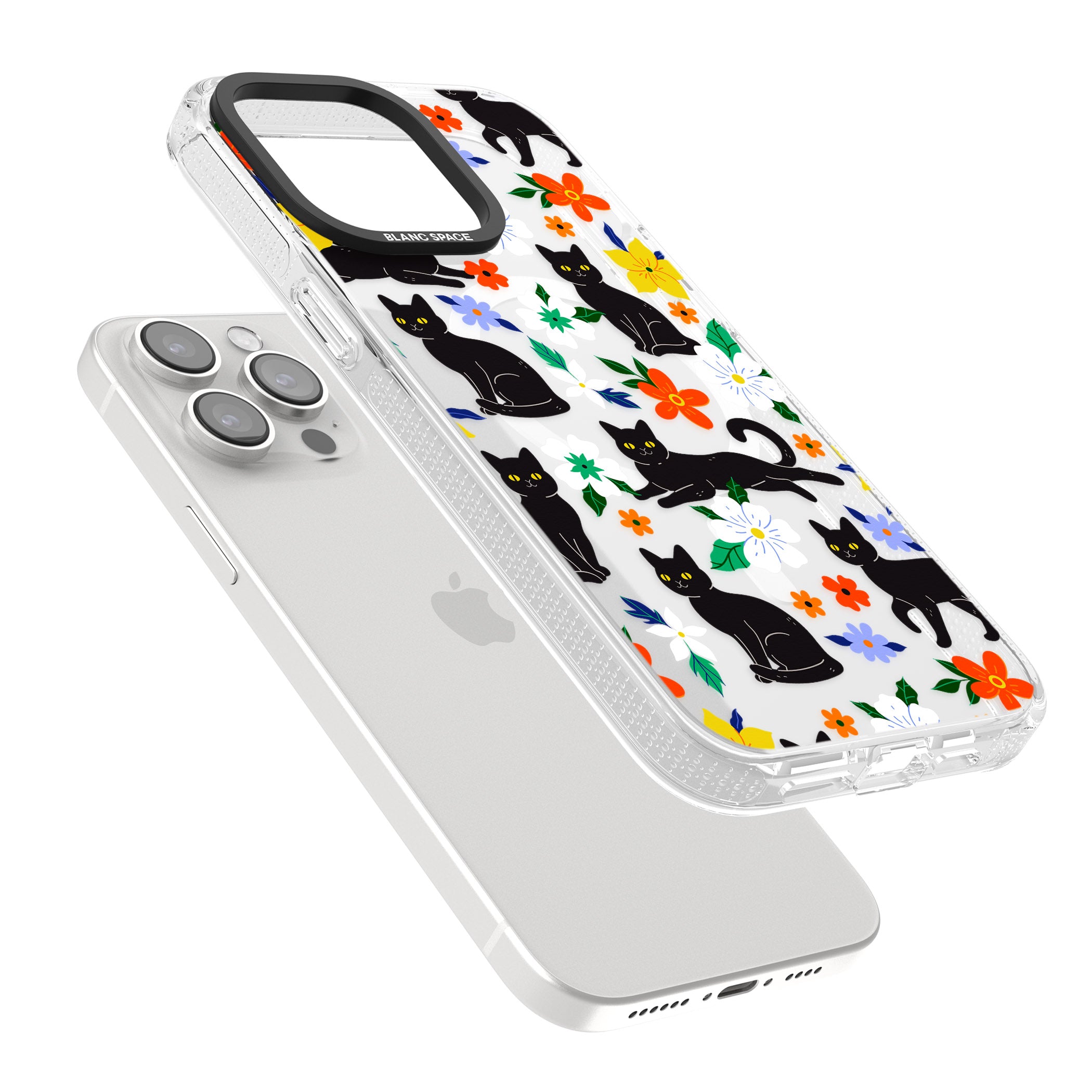 Cats & Flowers iPhone 15 Pro Max / 15 Pro / 14 Pro Max / 14 Pro / 13 Pro Clear Case Impact Air - Blanc Space