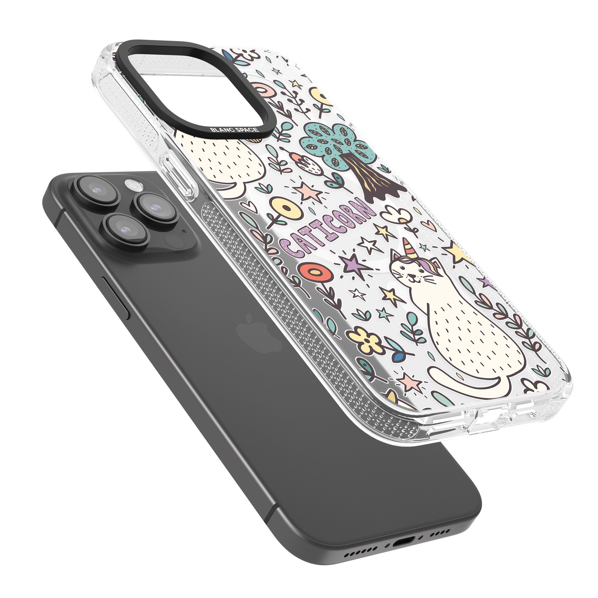 Caticorn pattern iPhone 15 Pro Max / 15 Pro / 14 Pro Max / 14 Pro / 13 Pro Clear Case Impact Air - Blanc Space