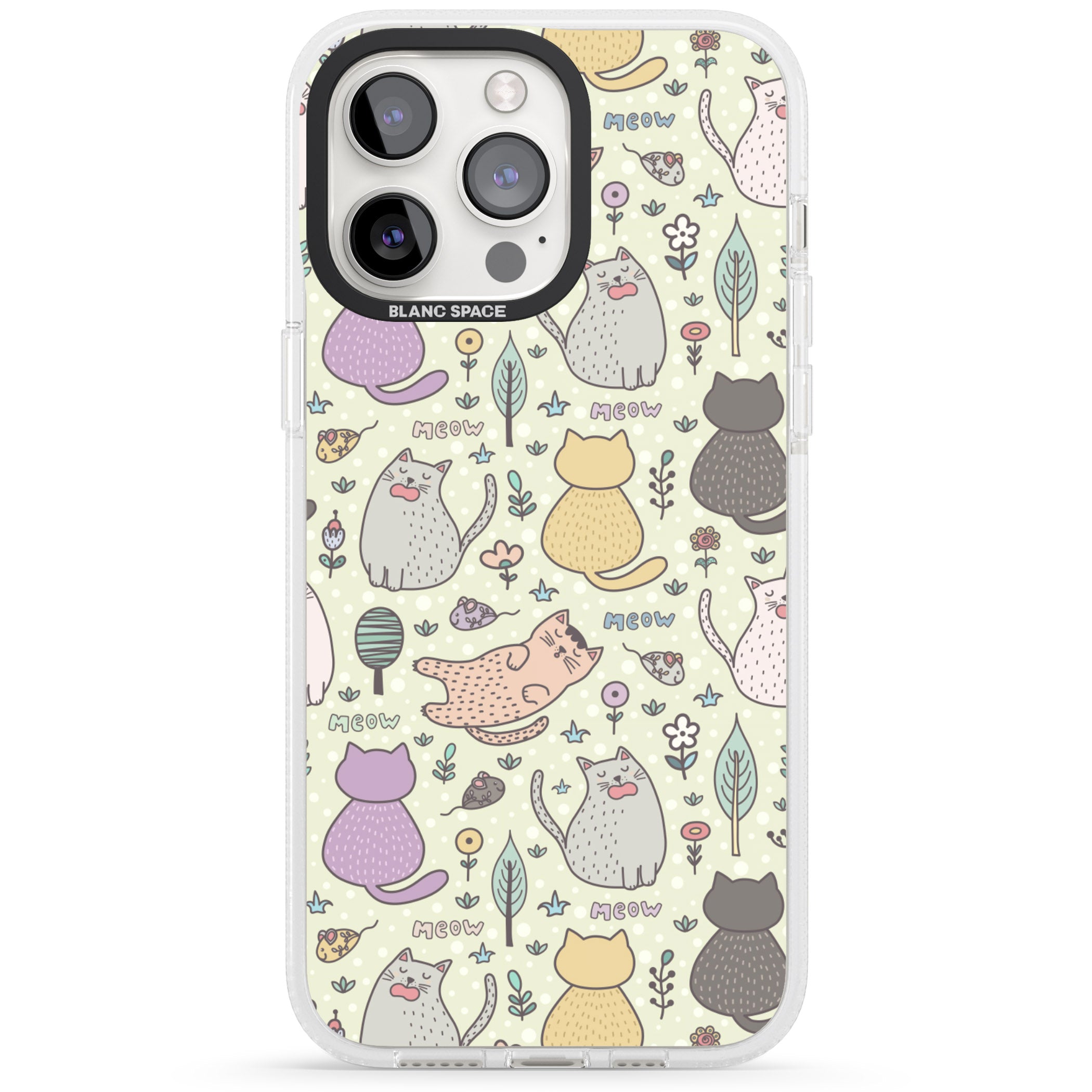 Cat Pattern Cream iPhone 15 Pro Max / 15 Pro / 14 Pro Max / 14 Pro / 13 Pro Clear Case Impact Air - Blanc Space