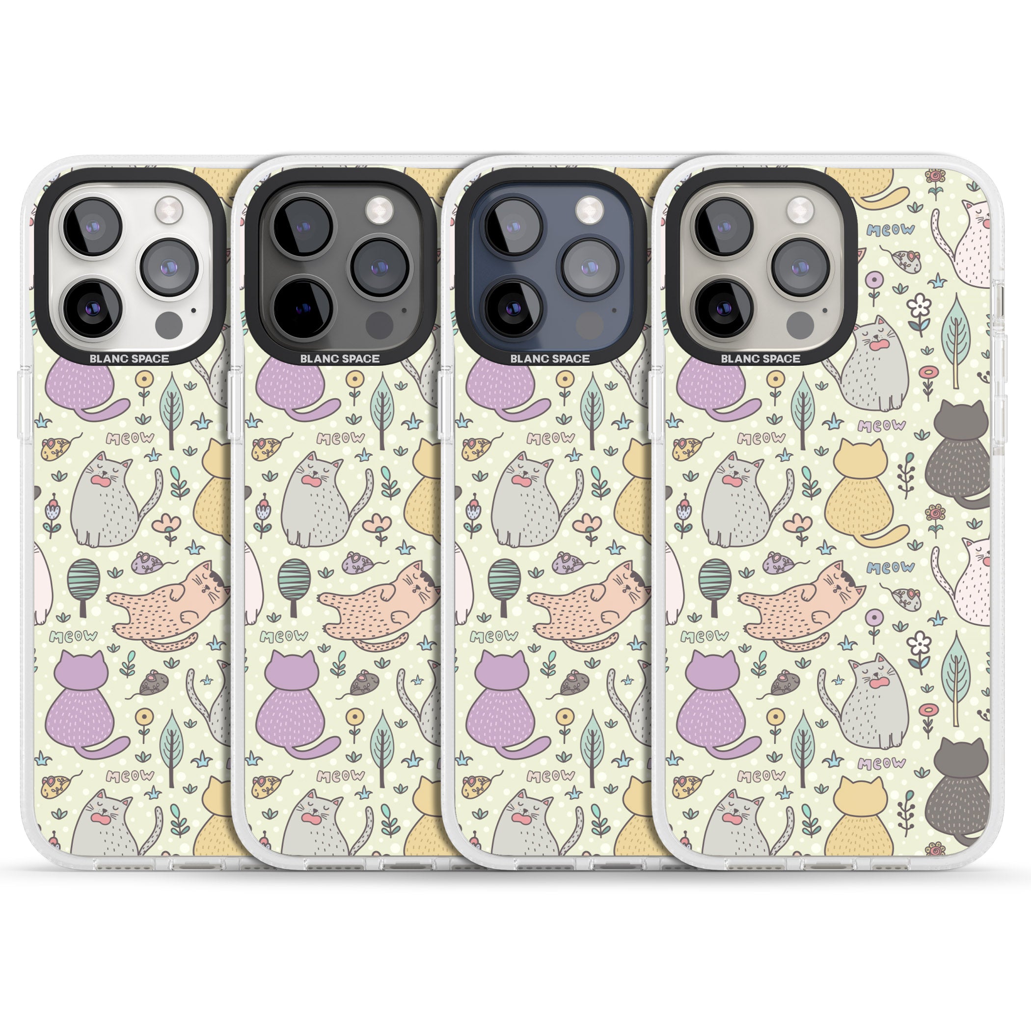 Cat Pattern Cream iPhone 15 Pro Max / 15 Pro / 14 Pro Max / 14 Pro / 13 Pro Clear Case Impact Air - Blanc Space