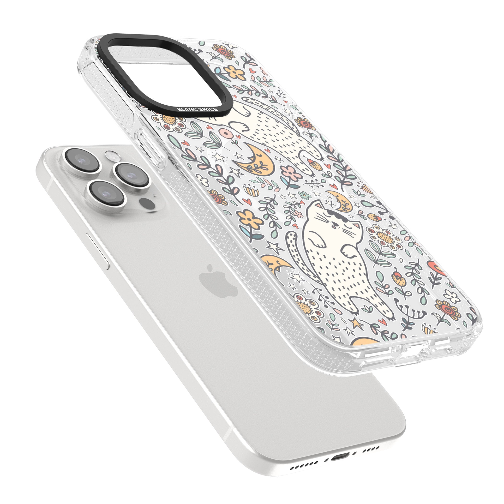 Sleeping Cat Pattern iPhone 15 Pro Max / 15 Pro / 14 Pro Max / 14 Pro / 13 Pro Clear Case Impact Air - Blanc Space