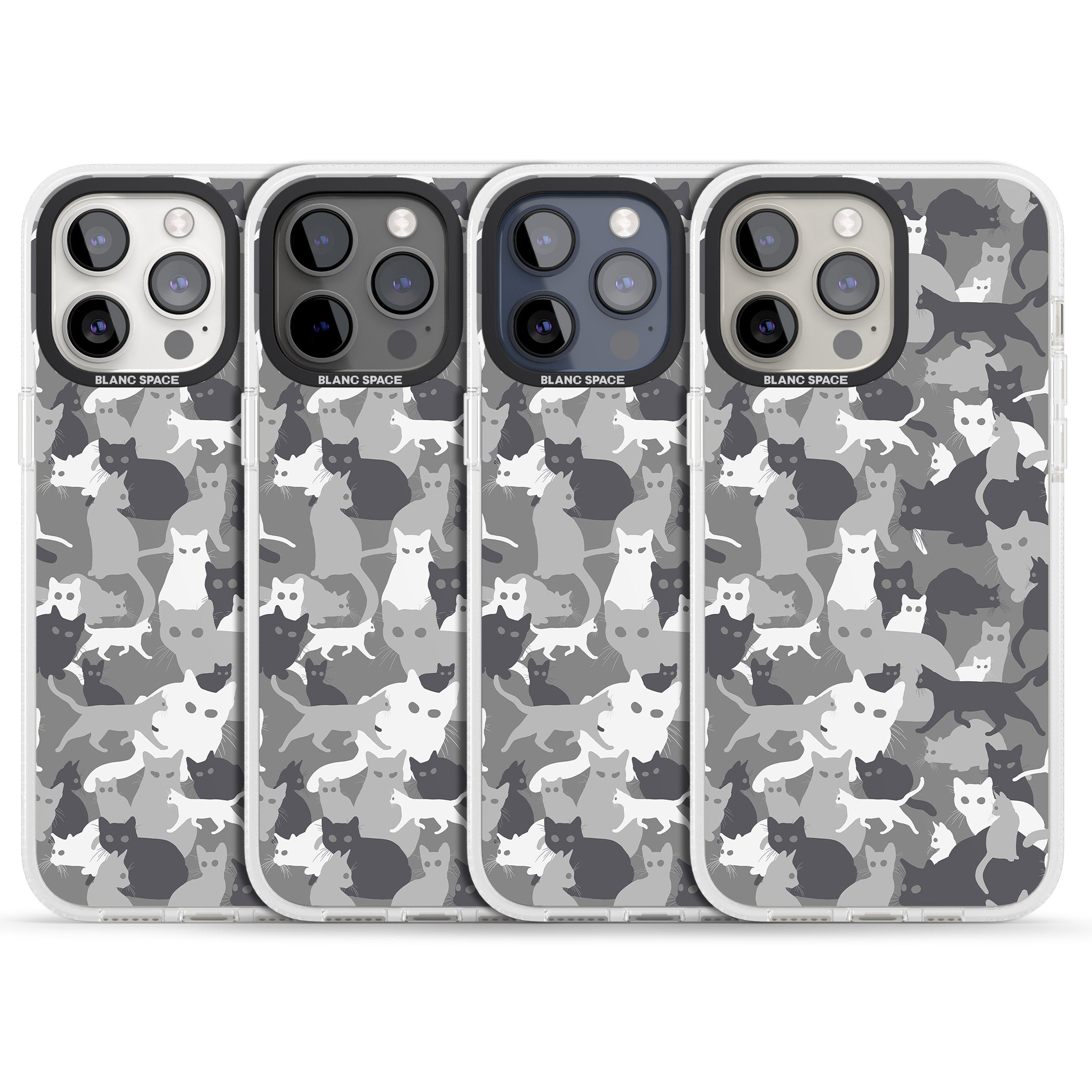 Dark Grey Cat Camouflage Pattern iPhone 15 Pro Max / 15 Pro / 14 Pro Max / 14 Pro / 13 Pro Clear Case Impact Air - Blanc Space