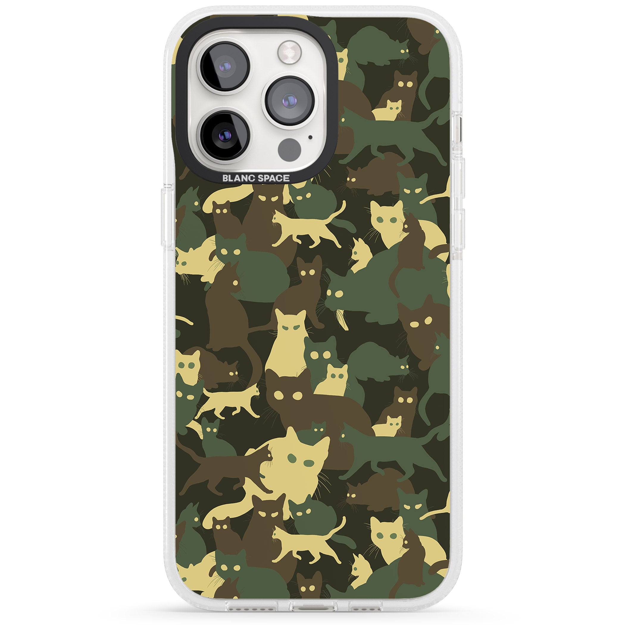 Forest Green Cat Camouflage Pattern iPhone 15 Pro Max / 15 Pro / 14 Pro Max / 14 Pro / 13 Pro Clear Case Impact Air - Blanc Space