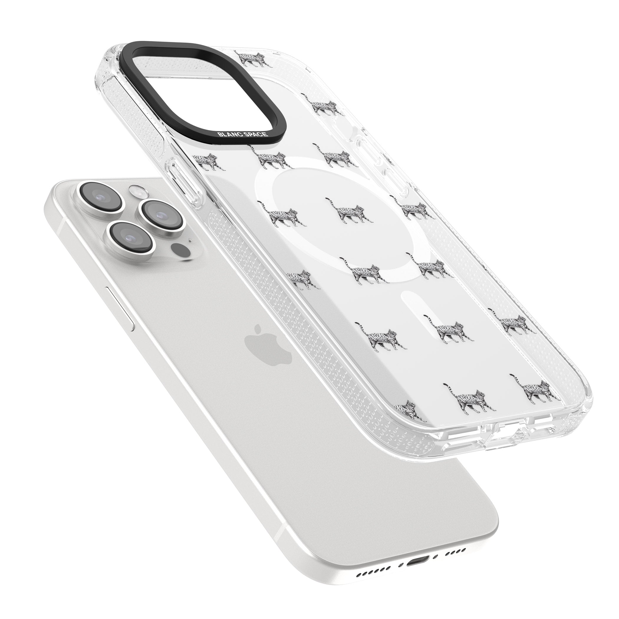 British Shorthair Cat Pattern iPhone 15 Pro Max / 15 Pro / 14 Pro Max / 14 Pro / 13 Pro Clear Case Impact Air - Blanc Space