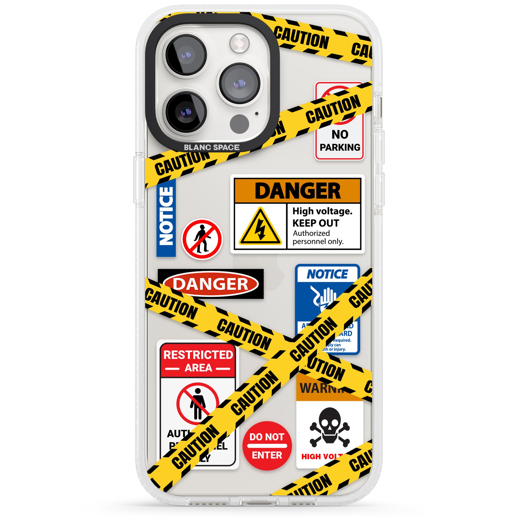 CAUTION iPhone 15 Pro Max / 15 Pro / 14 Pro Max / 14 Pro / 13 Pro Clear Case Impact Air - Blanc Space