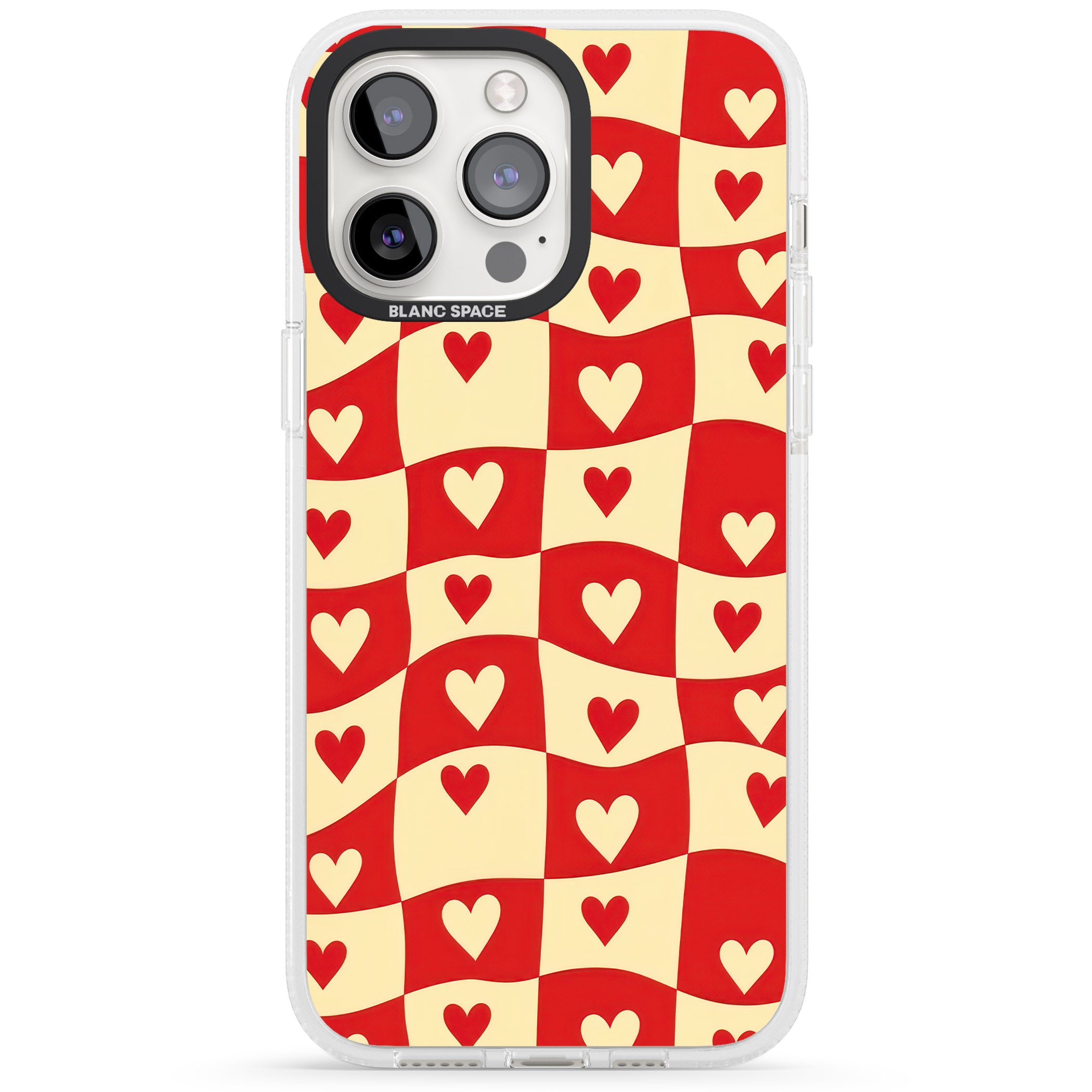 Red Wavy Checked & Hearts iPhone 15 Pro Max / 15 Pro / 14 Pro Max / 14 Pro / 13 Pro Clear Case Impact Air - Blanc Space