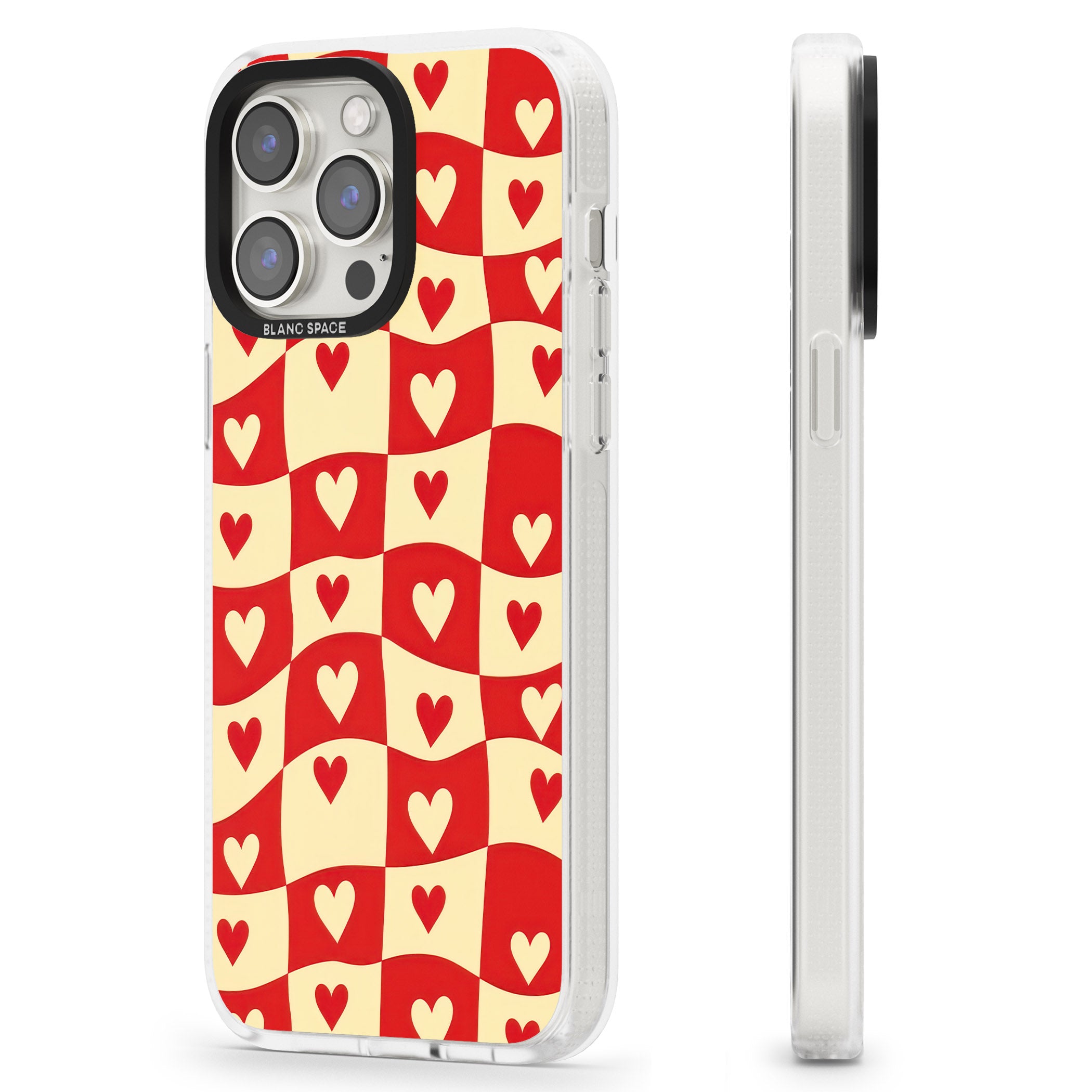 Red Wavy Checked & Hearts iPhone 15 Pro Max / 15 Pro / 14 Pro Max / 14 Pro / 13 Pro Clear Case Impact Air - Blanc Space