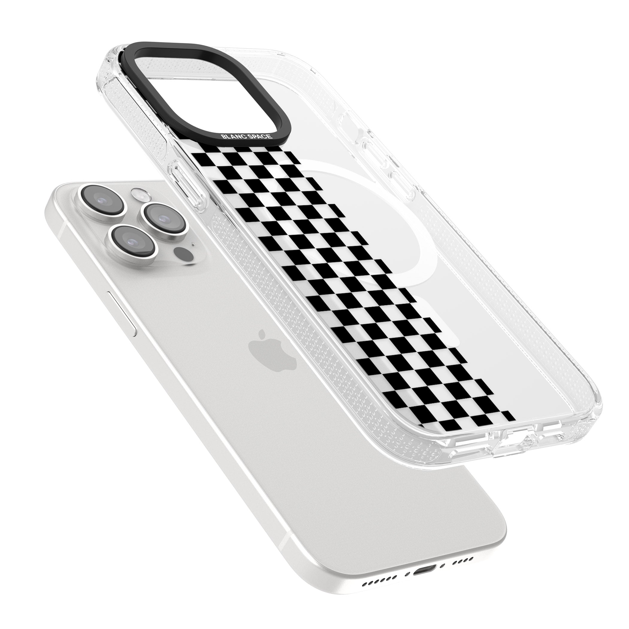 Checker: Half Black Check on Clear iPhone 15 Pro Max / 15 Pro / 14 Pro Max / 14 Pro / 13 Pro Clear Case Impact Air - Blanc Space