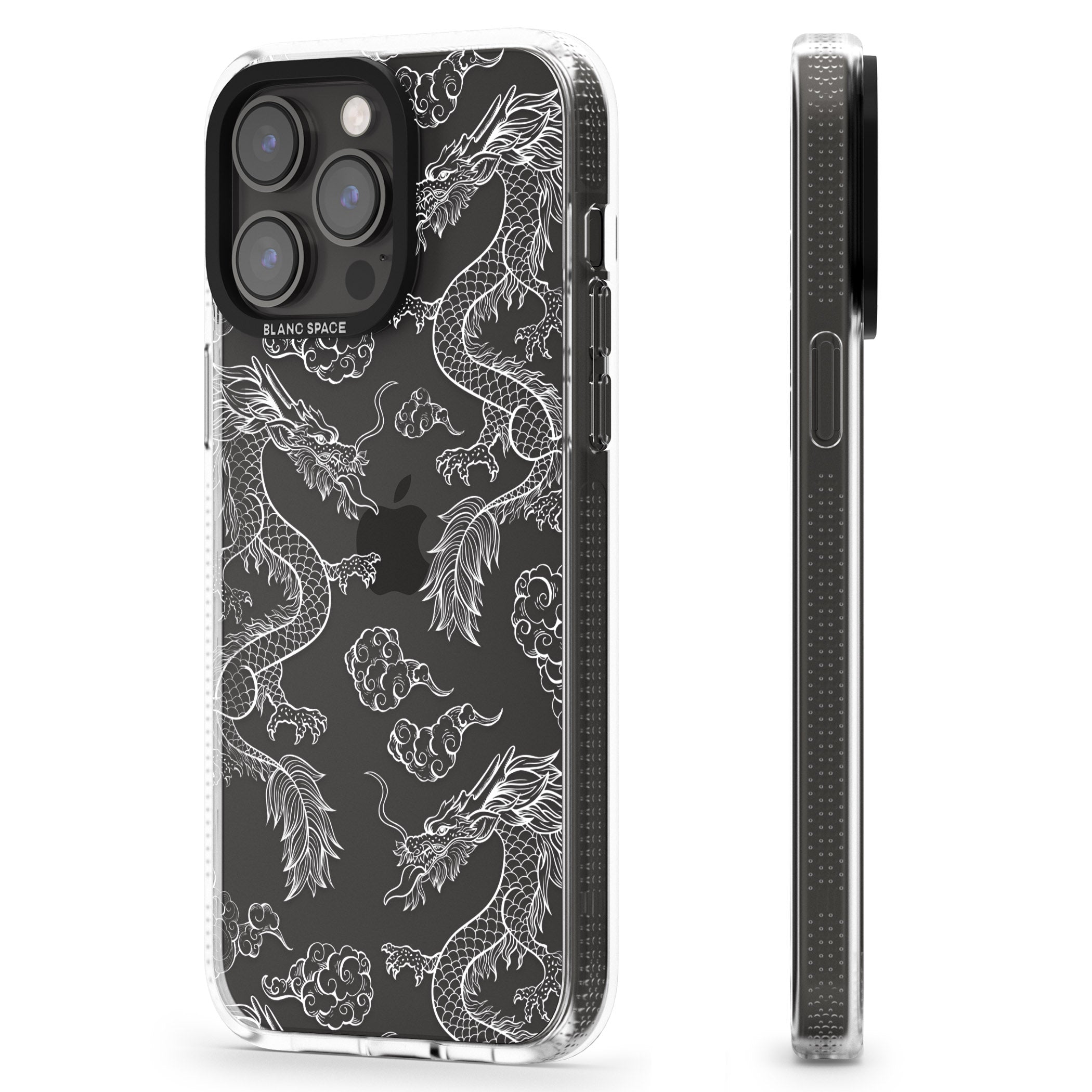 White Dragon Pattern iPhone 15 Pro Max / 15 Pro / 14 Pro Max / 14 Pro / 13 Pro Clear Case Impact Air - Blanc Space