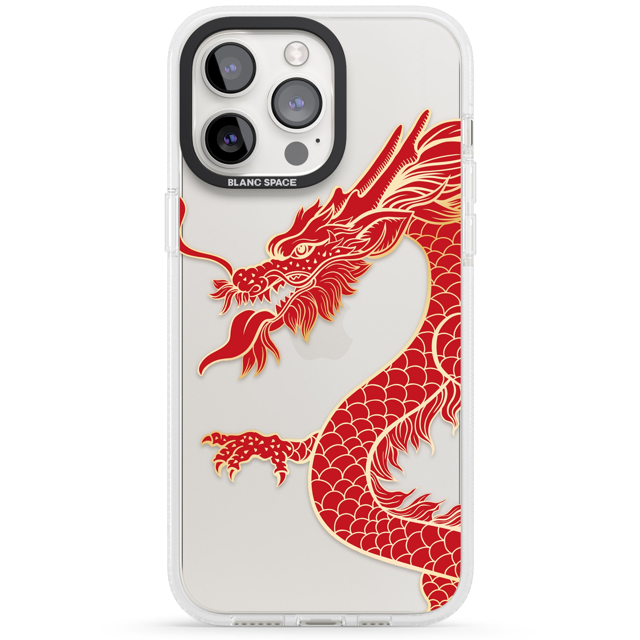 Large Red Dragon iPhone 15 Pro Max / 15 Pro / 14 Pro Max / 14 Pro / 13 Pro Clear Case Impact Air - Blanc Space