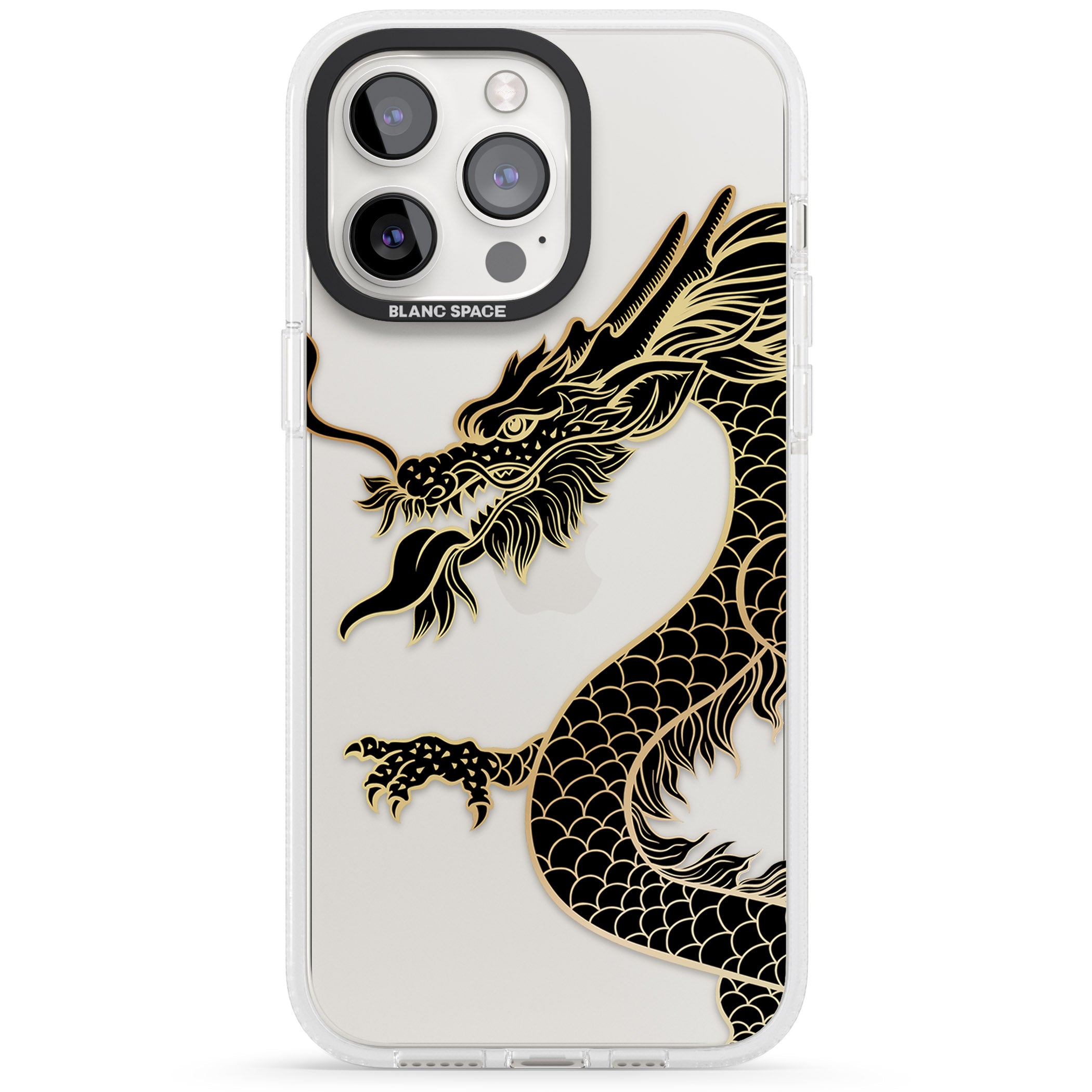 Large Black Dragon iPhone 15 Pro Max / 15 Pro / 14 Pro Max / 14 Pro / 13 Pro Clear Case Impact Air - Blanc Space