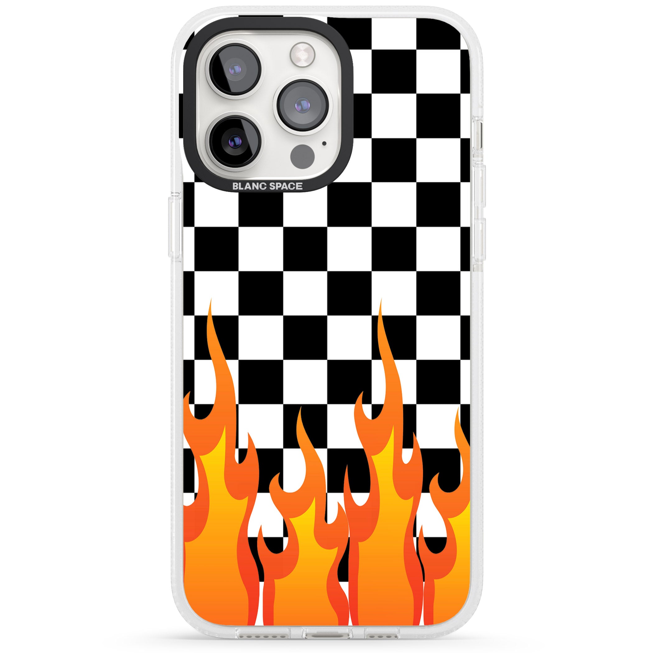 Checkered Fire iPhone 15 Pro Max / 15 Pro / 14 Pro Max / 14 Pro / 13 Pro Clear Case Impact Air - Blanc Space