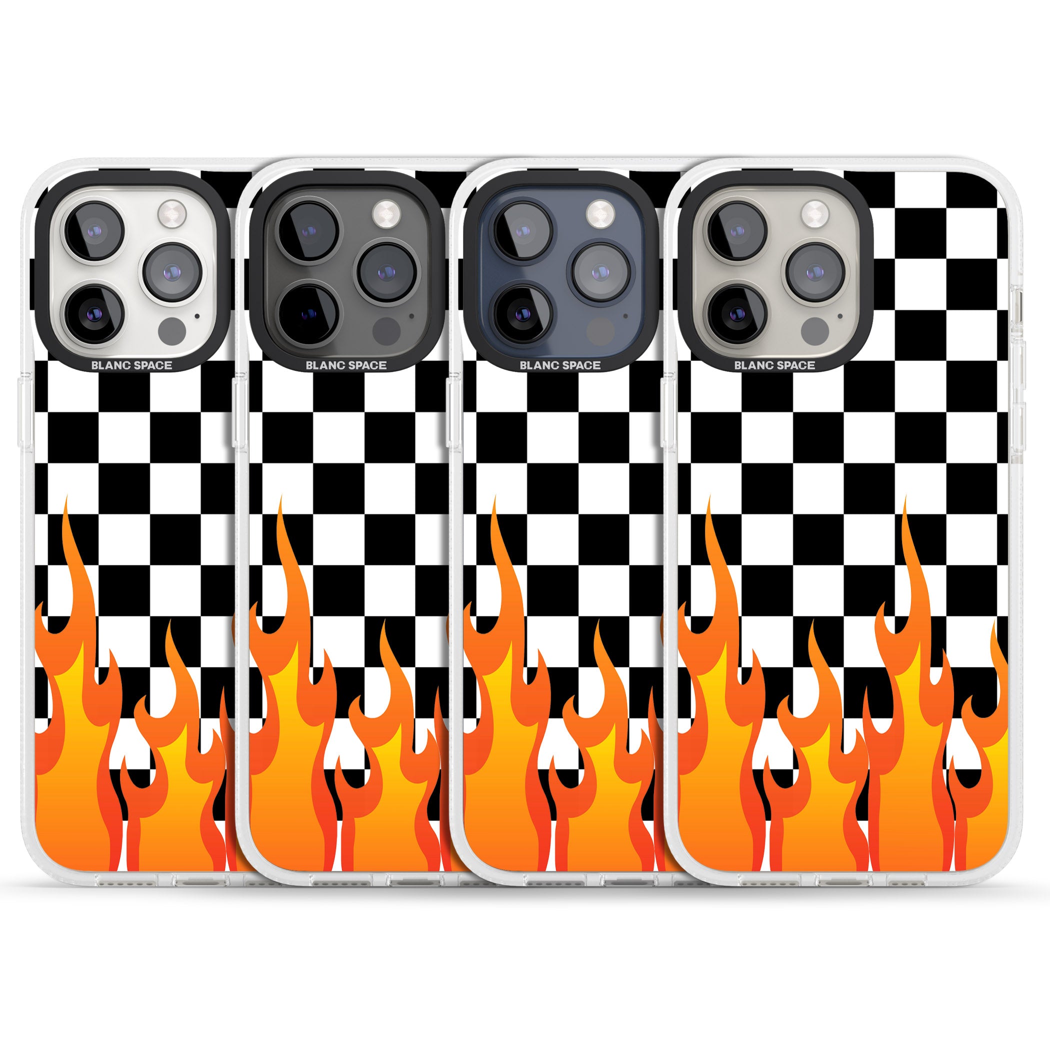 Checkered Fire iPhone 15 Pro Max / 15 Pro / 14 Pro Max / 14 Pro / 13 Pro Clear Case Impact Air - Blanc Space