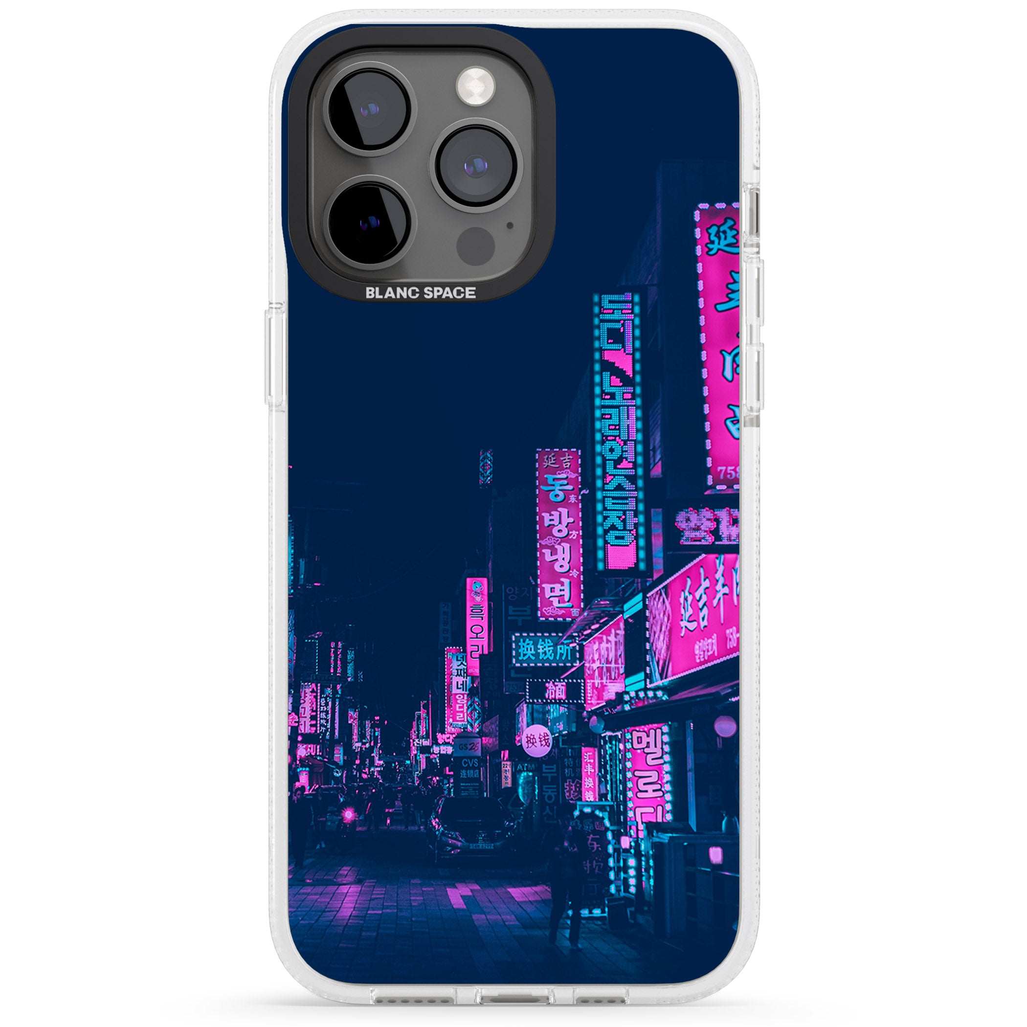 Pink & Turquoise - Neon Cities iPhone 15 Pro Max / 15 Pro / 14 Pro Max / 14 Pro / 13 Pro Clear Case Impact Air - Blanc Space