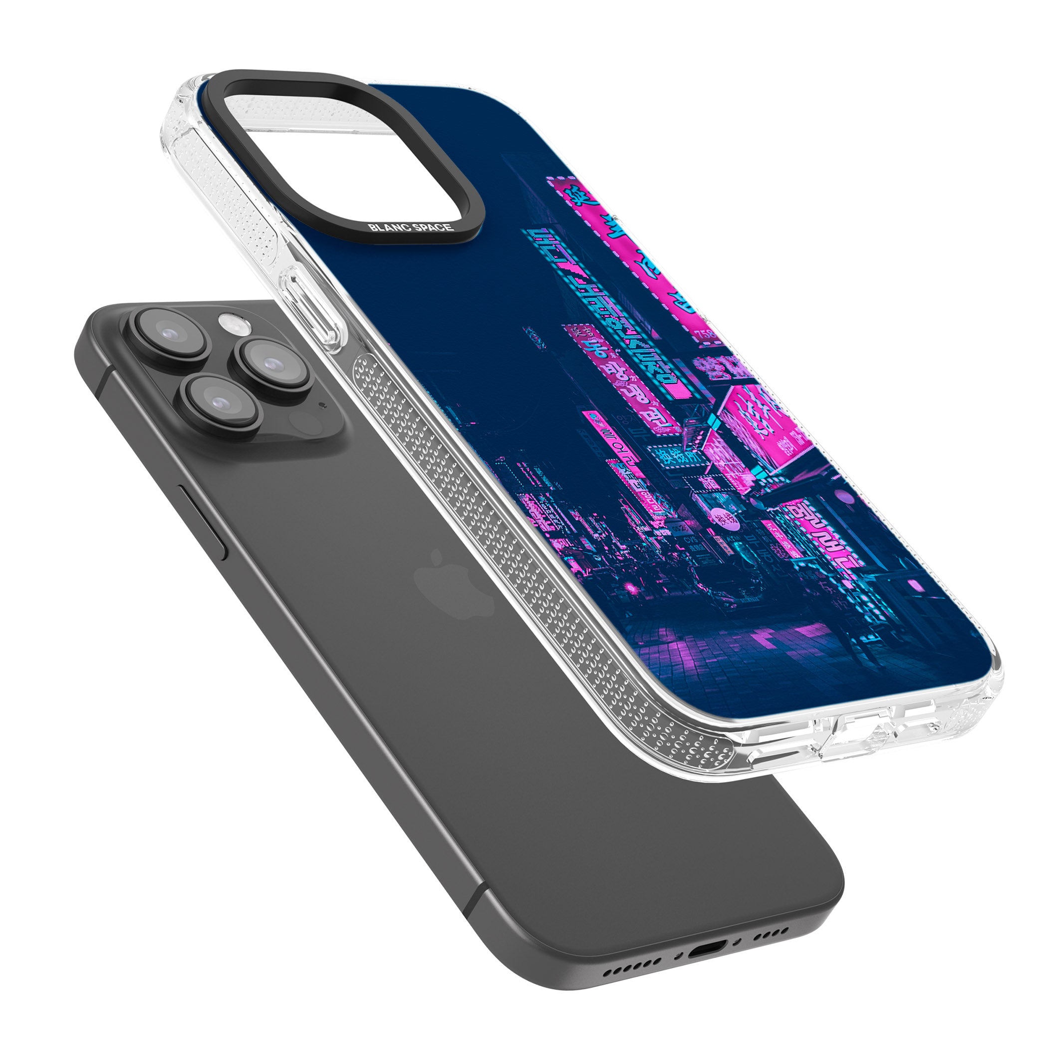 Pink & Turquoise - Neon Cities iPhone 15 Pro Max / 15 Pro / 14 Pro Max / 14 Pro / 13 Pro Clear Case Impact Air - Blanc Space