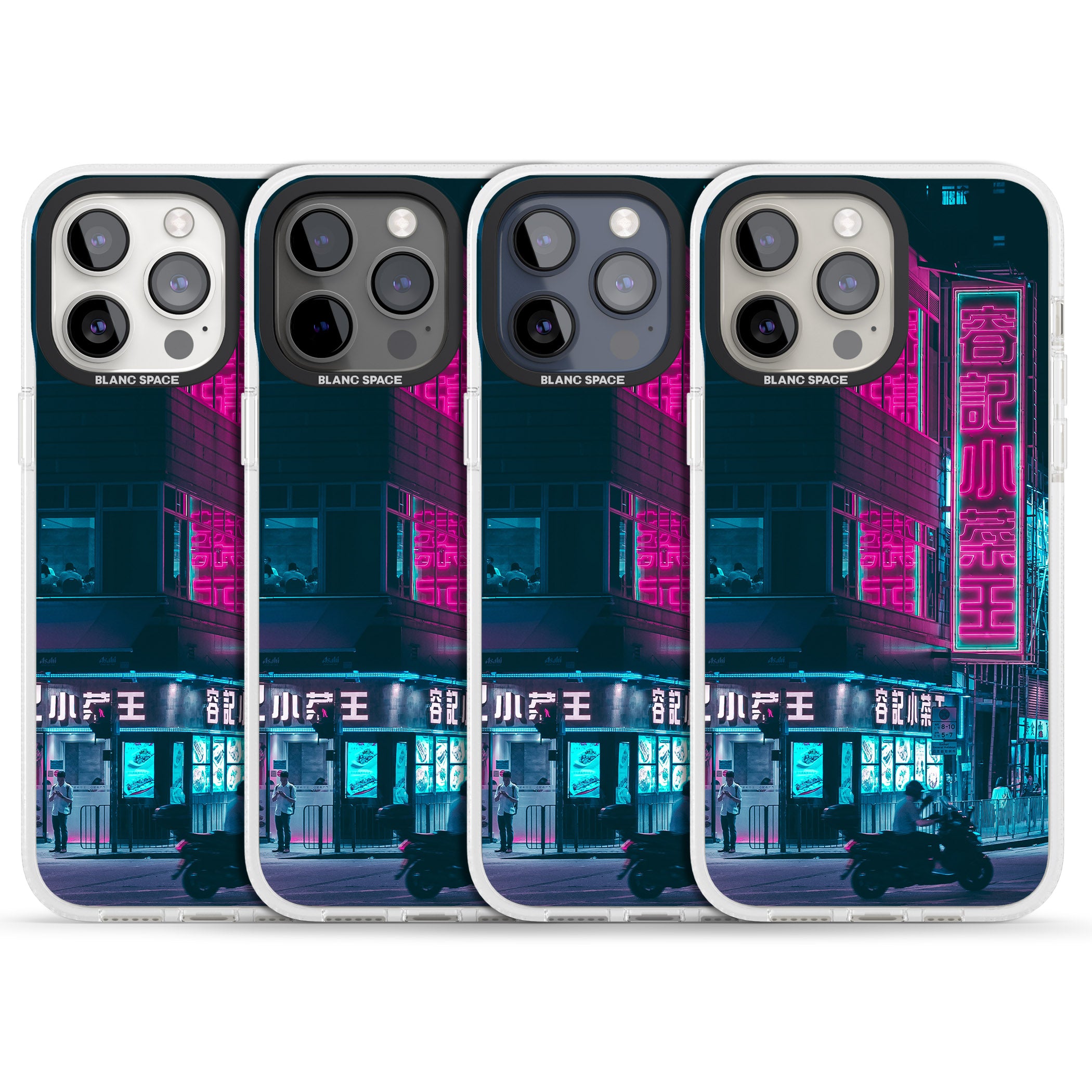Motorcylist & Signs - Neon Cities Photographs iPhone 15 Pro Max / 15 Pro / 14 Pro Max / 14 Pro / 13 Pro Clear Case Impact Air - Blanc Space