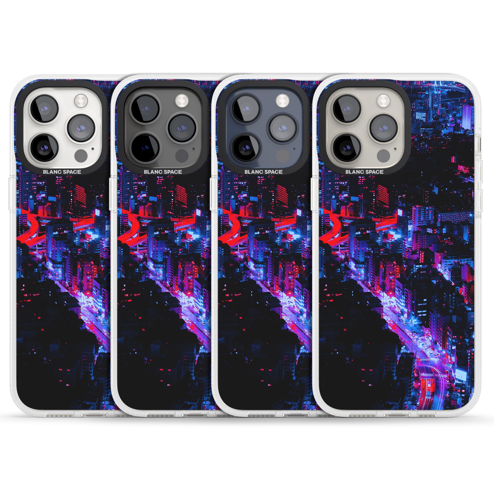 Arial City View - Neon Cities Photographs iPhone 15 Pro Max / 15 Pro / 14 Pro Max / 14 Pro / 13 Pro Clear Case Impact Air - Blanc Space