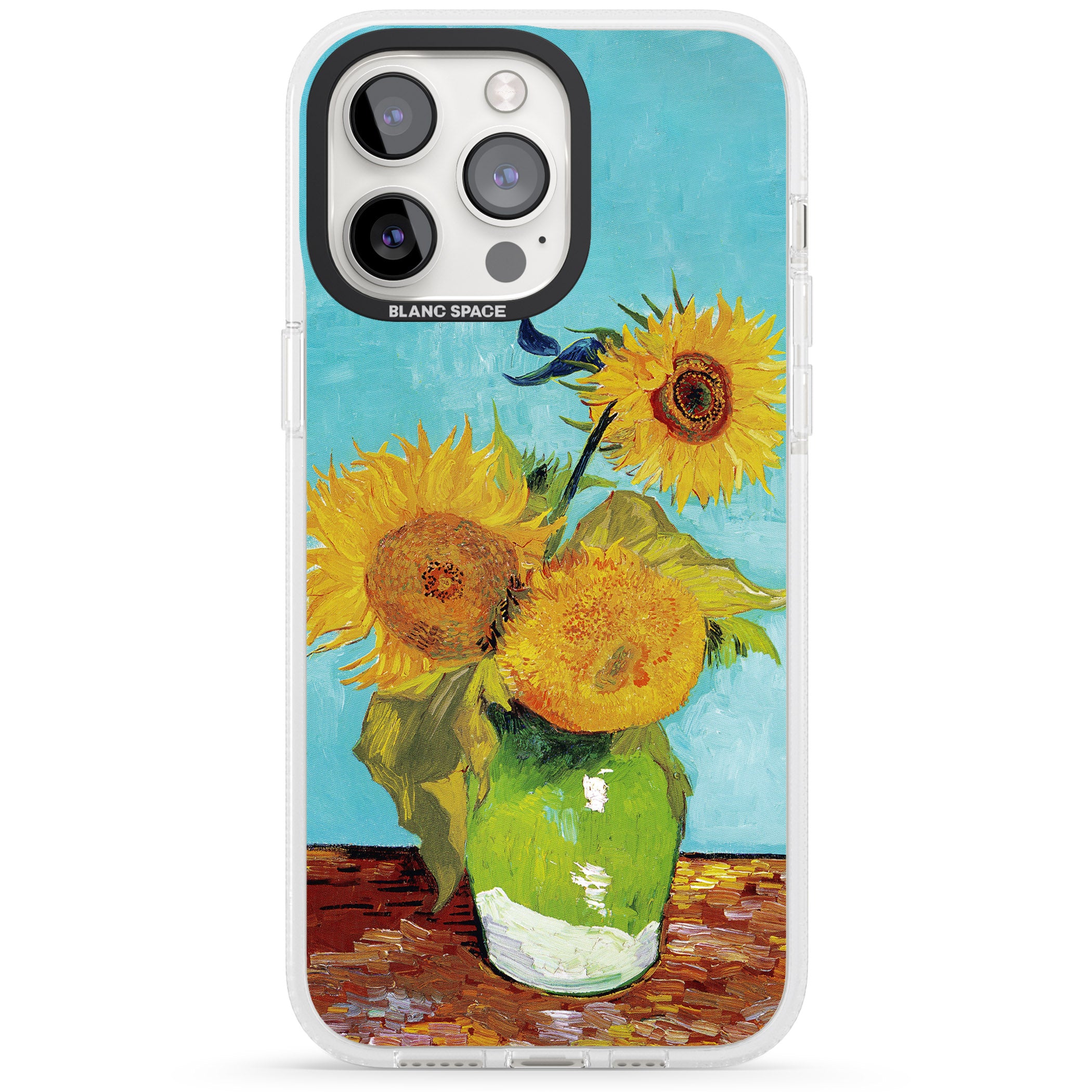 Vase with Three Sunflowers iPhone 15 Pro Max / 15 Pro / 14 Pro Max / 14 Pro / 13 Pro Clear Case Impact Air - Blanc Space